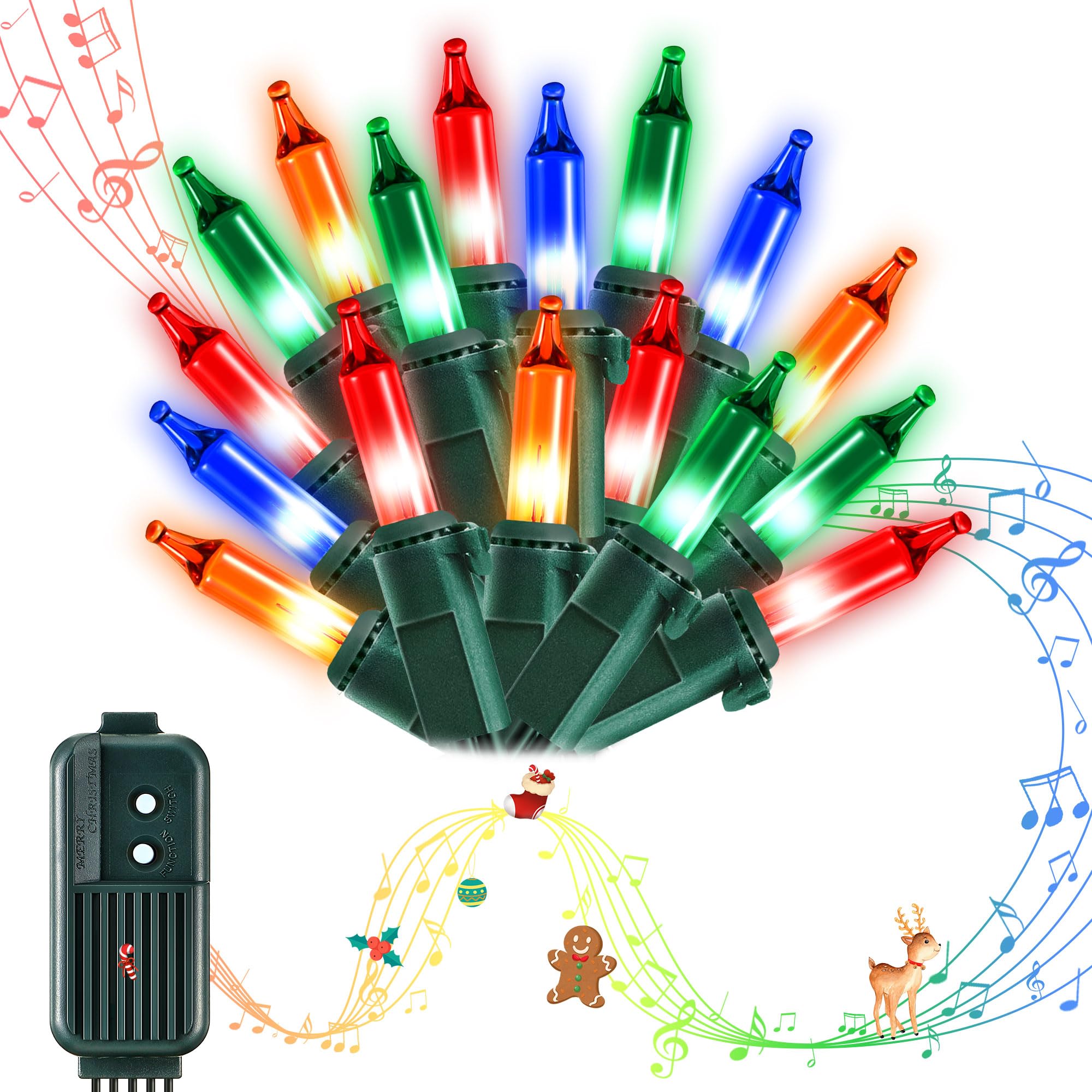 Meonum 100 Bulbs Musical Christmas Lights with Music, Singing Christmas Tree Lights with 25 Classical Holiday Songs, 7 Function 