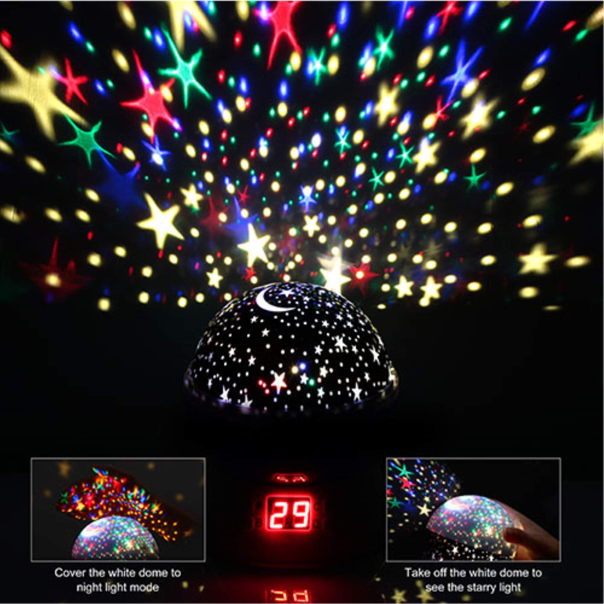 Kocaso Led Projector Lamp - Kids Night Light With Star & Moon Projection, 360° Rotation, Timer