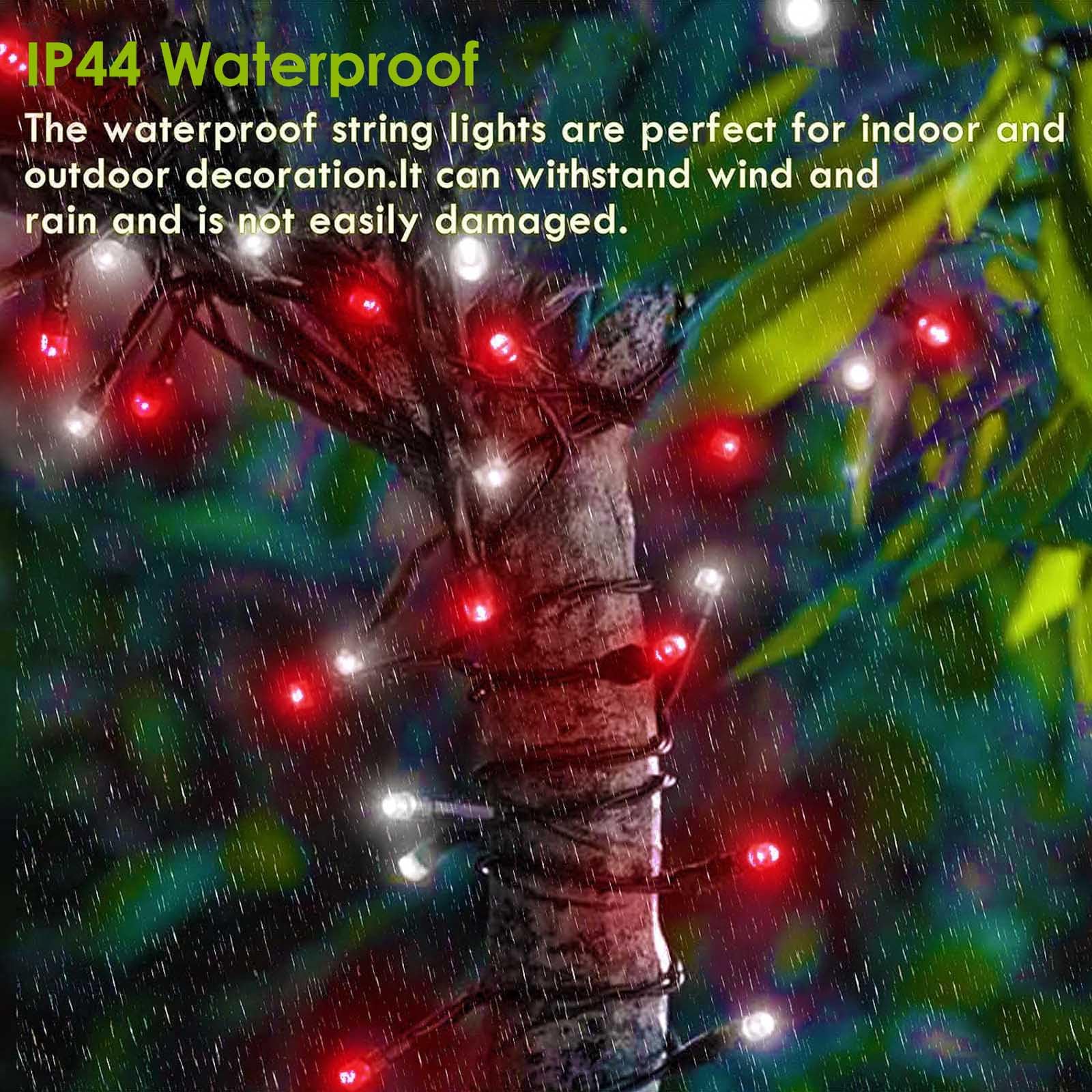 YIQU 200 LED Christmas Lights, Red & White, Timer & Memory Function, 75.8 FT, Waterproof, Extendable, 8 Modes
