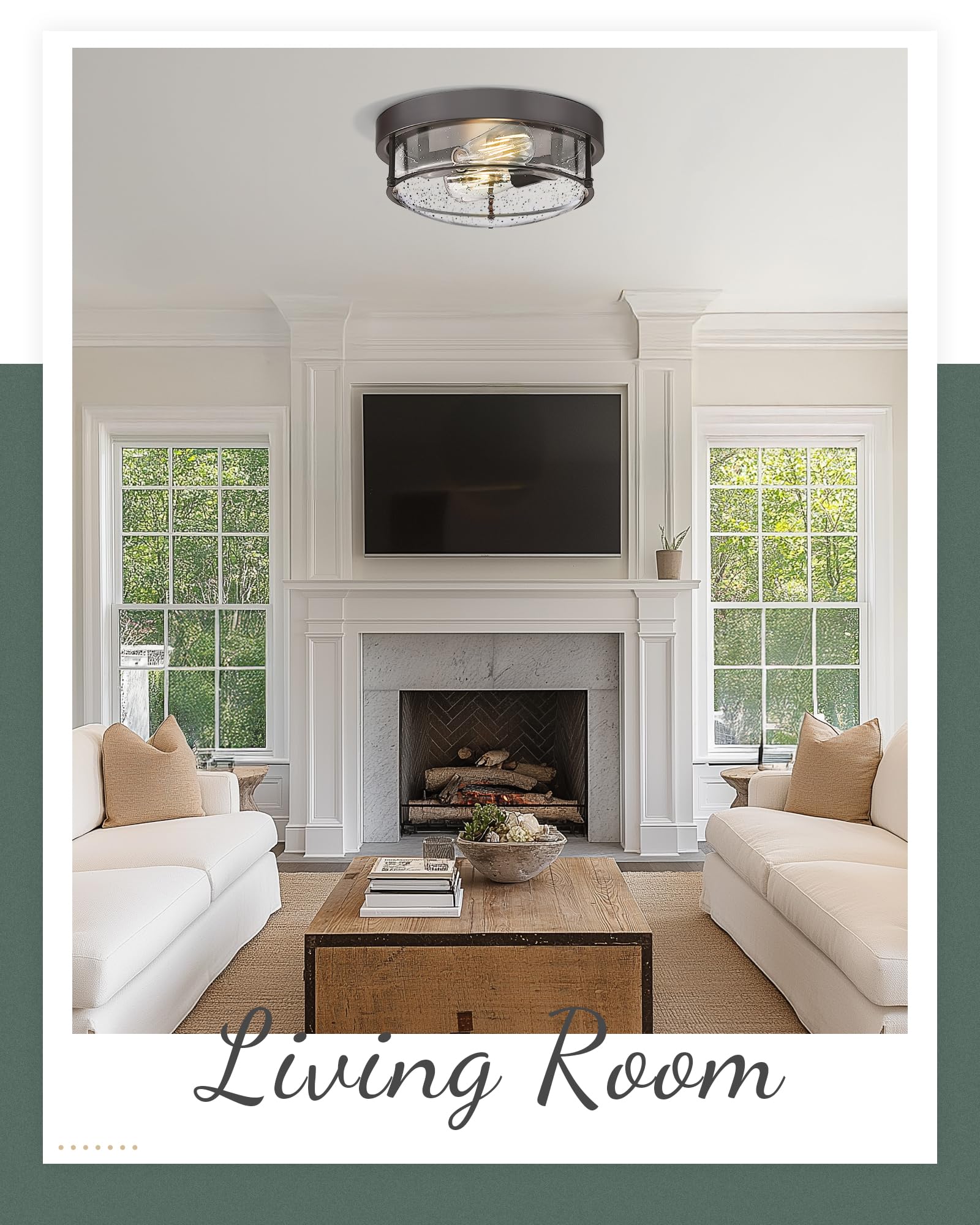 Cargifak 12-Inch Flush Mount Ceiling Light  Modern Farmhouse Style With Bubble Glass Shade  Oil Rubbed Bronze Finish  Ideal For Living Room  Bedroom  Or Dining Room - Model Ckcl4822-2W-Sgorb