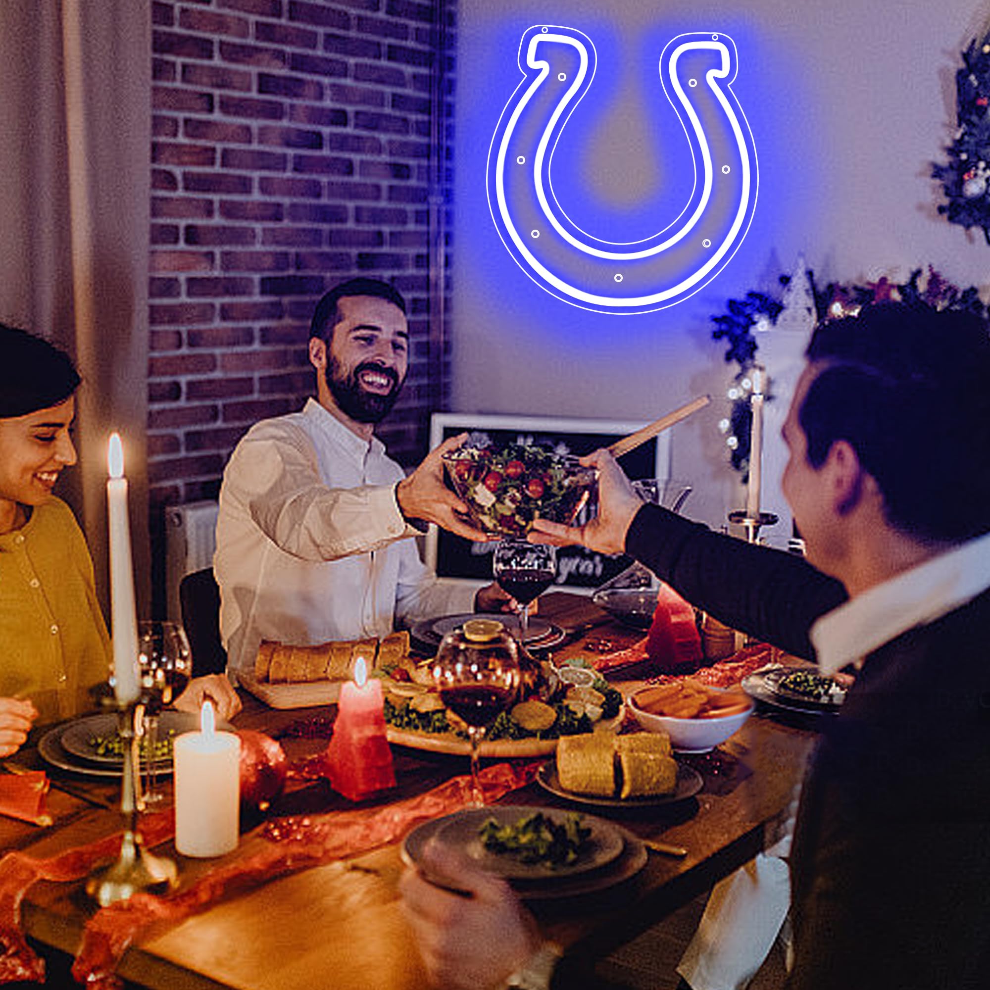 Football Neon Sign For Wall Decor Colts Team Led Neon Sign For Man Cave Birthday Gifts For Football Fans Football Team Sign Blue Neon Lights Sign For Party,Club,Bar,Dorm Size12.9 * 13.7Inch(Zyld116)