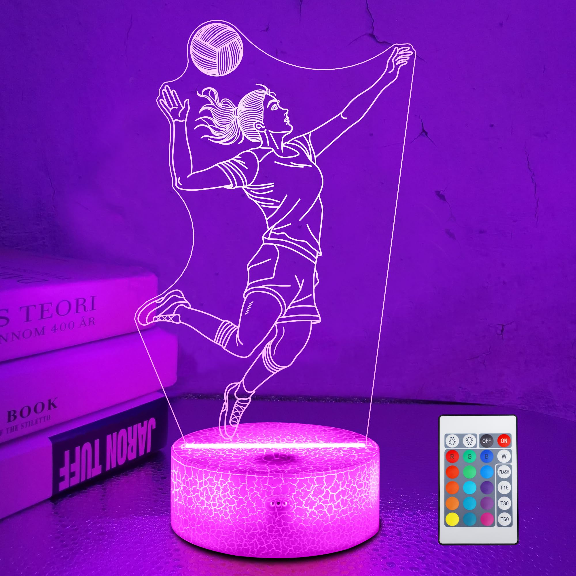 OkiyiD Volleyball Gifts for Teen Girls, Volleyball Night Light 3D Illusion Lamp with 16 Colors Changing, Volleyball Stuff Gifts 
