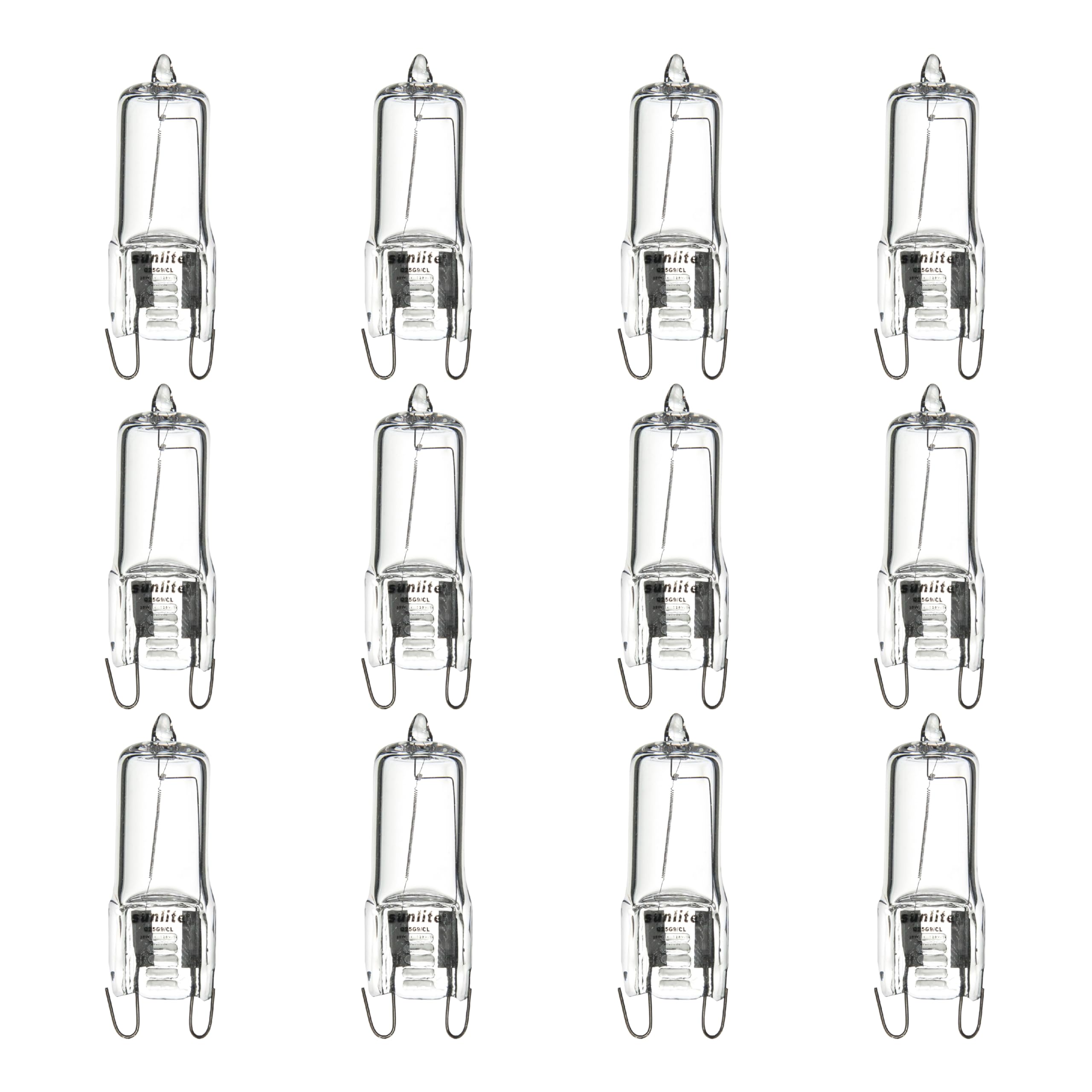 Sunlite Q25/CL/G9/120V/12PK Halogen 25W 120V Q25 Single Ended Capsule Light Bulbs, Clear Finish, 3200K Bright White, Bi-Pin (G9)