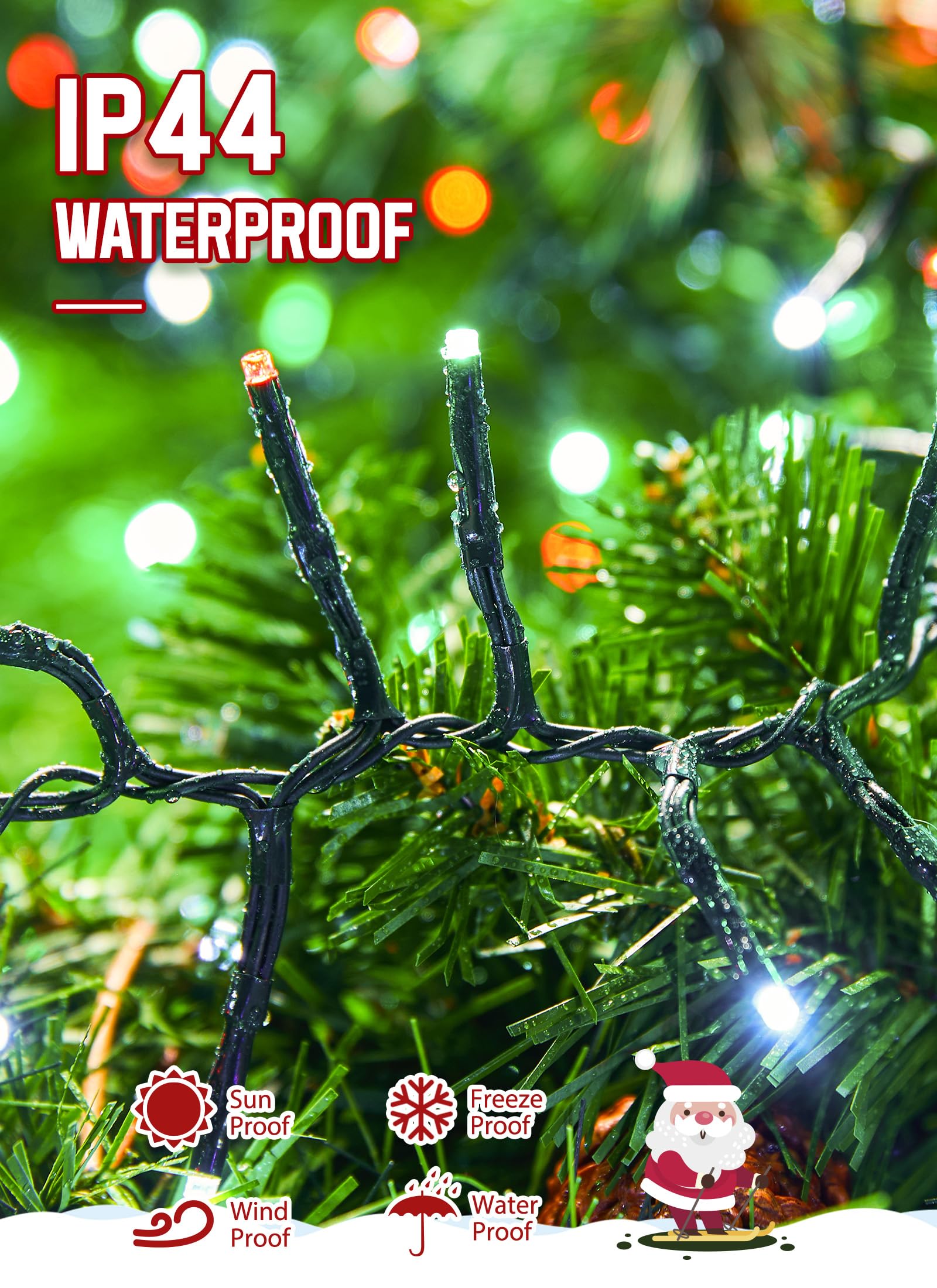 Christmas Tree Lights Outdoor Cluster Lights - 1000 Led 50 Ft Christmas Firecrackers String Lights, 12 Modes Timer Remote Waterproof Plug In Twinkle Lights For Xmas Tree, Red Green & Cool White