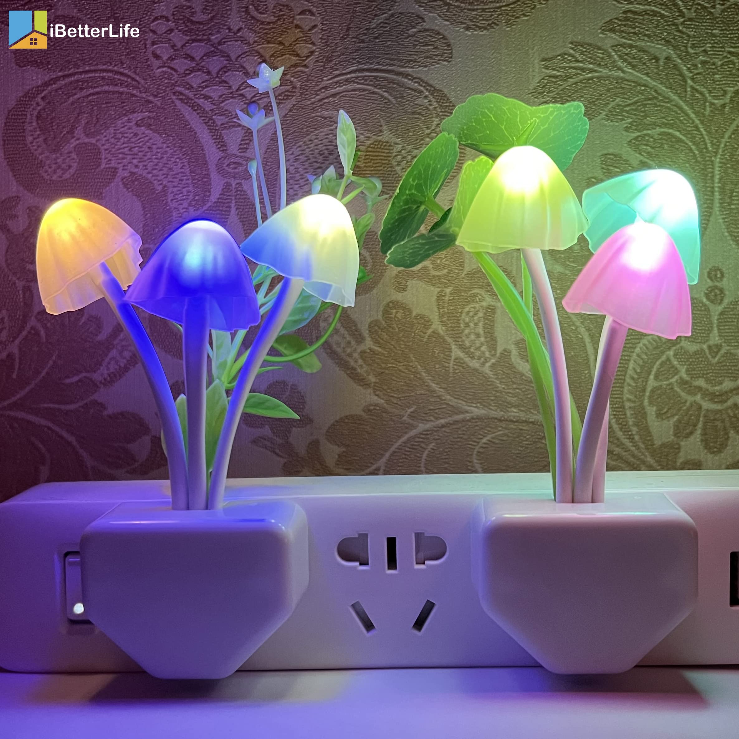 Ibetterlife Led Smart Sensor 0.6W Color Changing Plug-In Night Lights For Kids Adults Cute Mushroom Bedroom Home Decor Light Wal