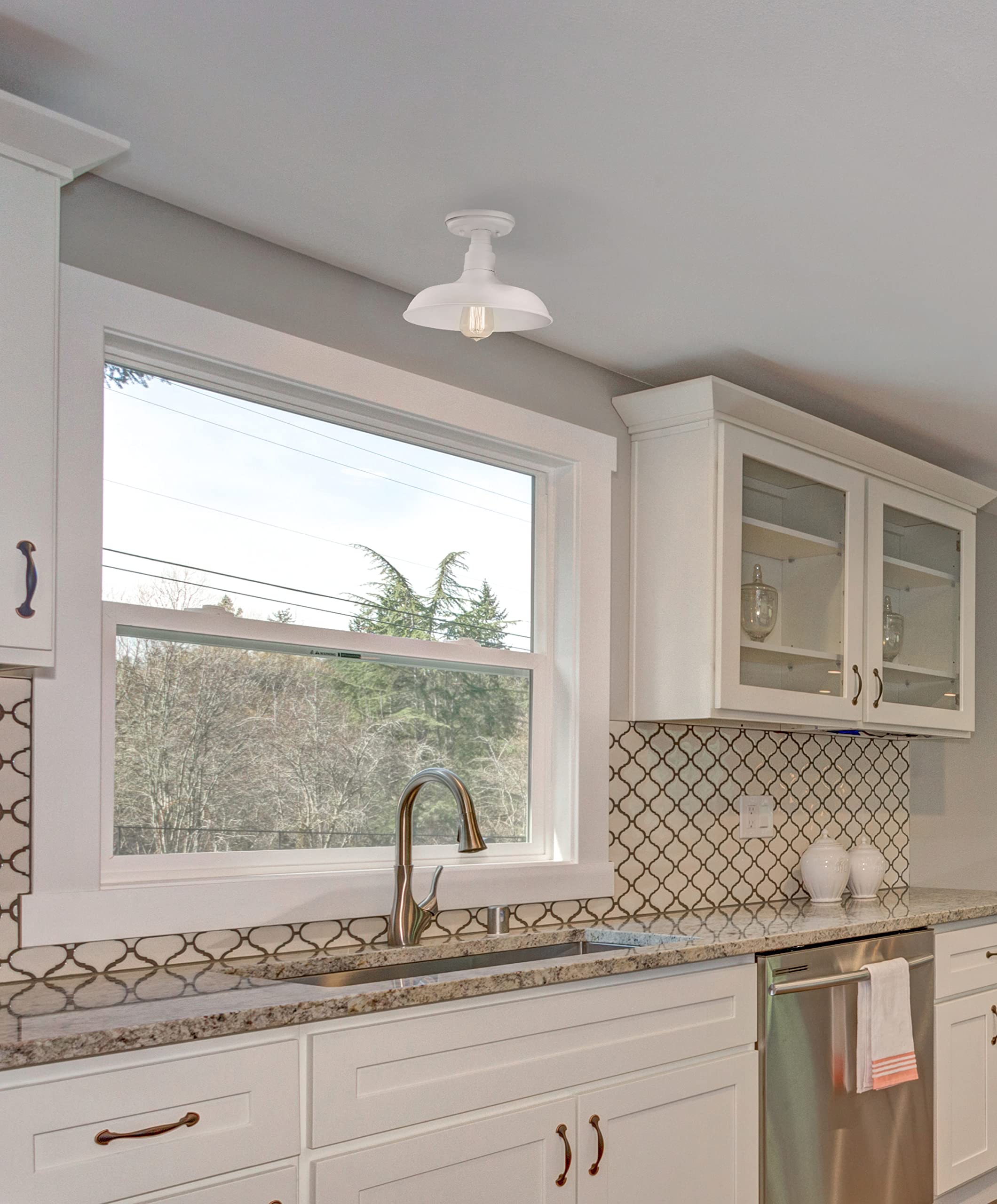 Design House 579631 Kimball Industrial Farmhouse 1-Light Indoor Semi-Flush Ceiling Mount Light With Metal Shade For Kitchen Hall