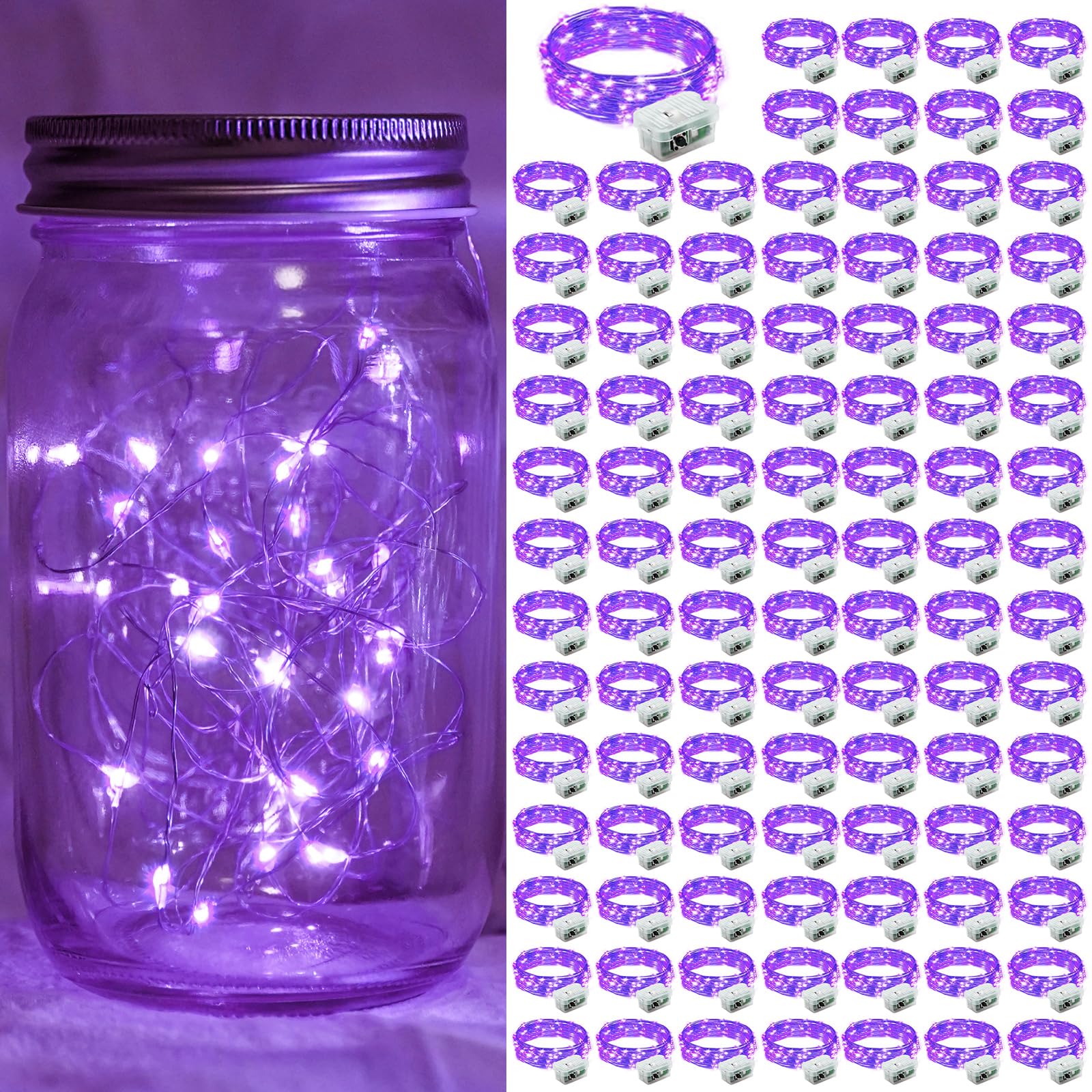 chzk 100 Pack LED Fairy Lights Battery Operated, 7Ft 20LED Mini String Lights Waterproof Twinkle Lights Firefly Starry Moon Lights for Mason Jars Wedding Christmas Party Bedroom Decor
