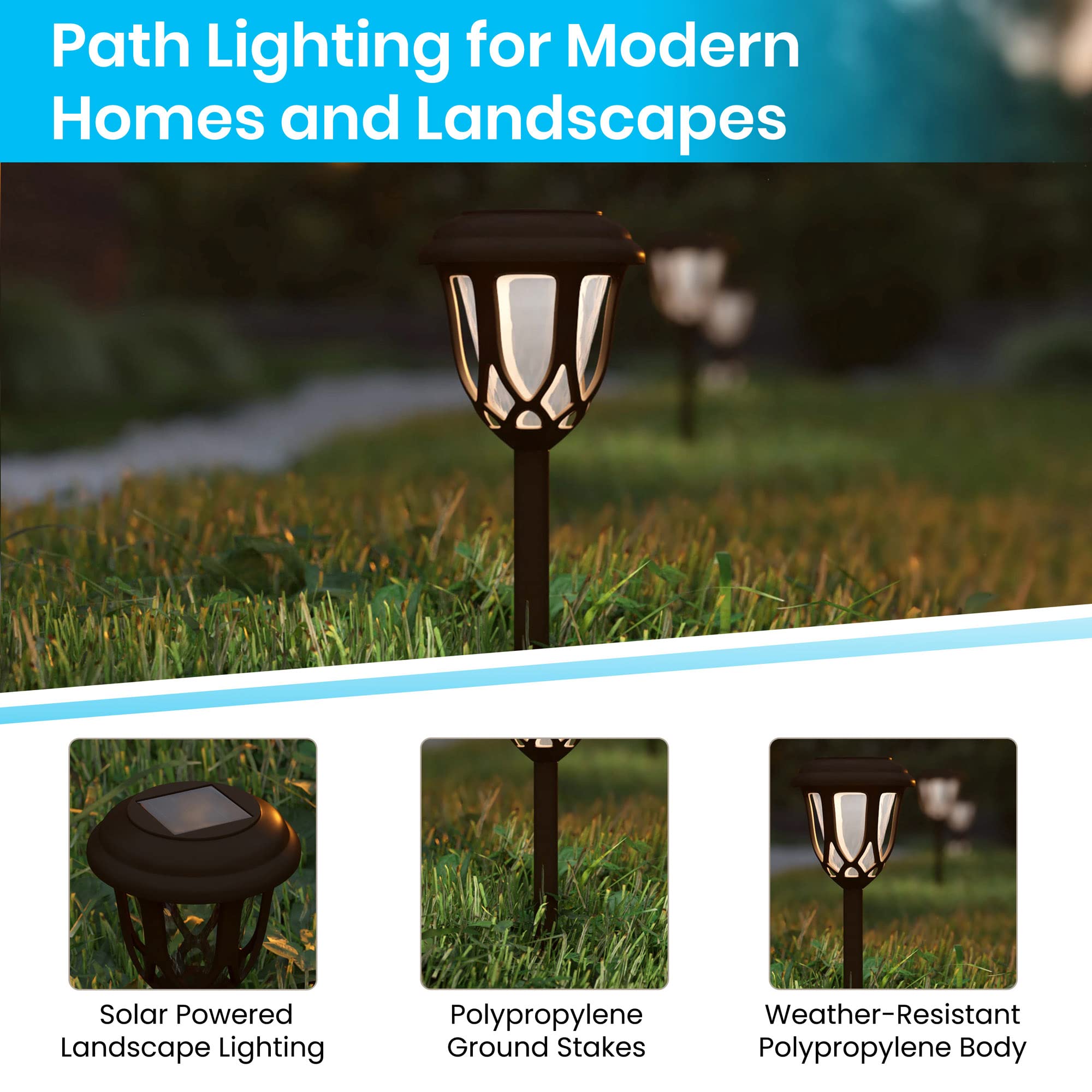 Flash Furniture Hess 8 Pack Led Solar Lights - All-Weather Brown Tulip Style Outdoor Solar Powered Lights - Landscape Lighting For Pathway, Garden, & Yard, 3.37X3.37X14, Brown