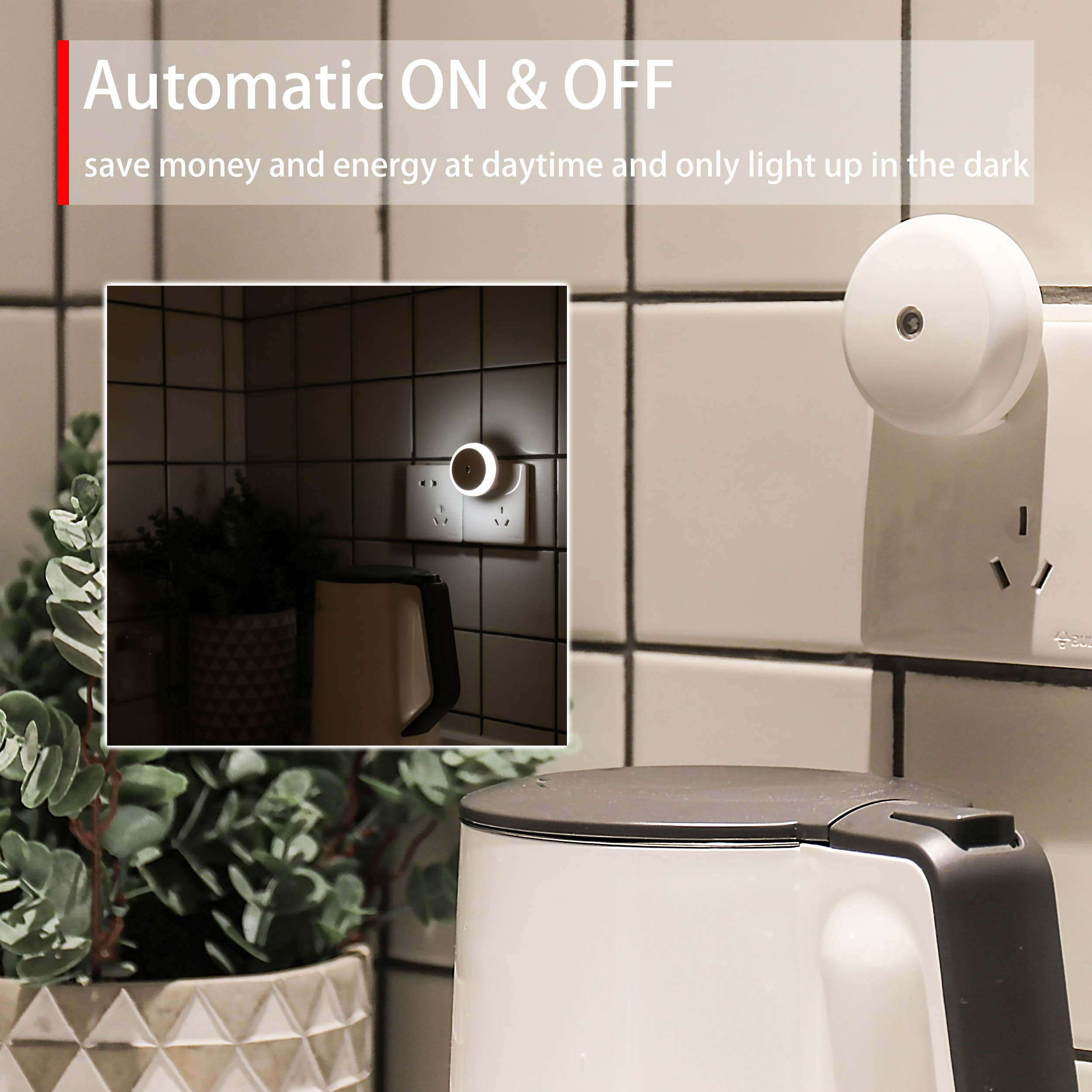 Led Night Light Plug In, Dusk To Dawn Sensor, Auto Dim, Energy Saving, Cool White, Nightlight Plug Into Wall For Bathroom, Hallw