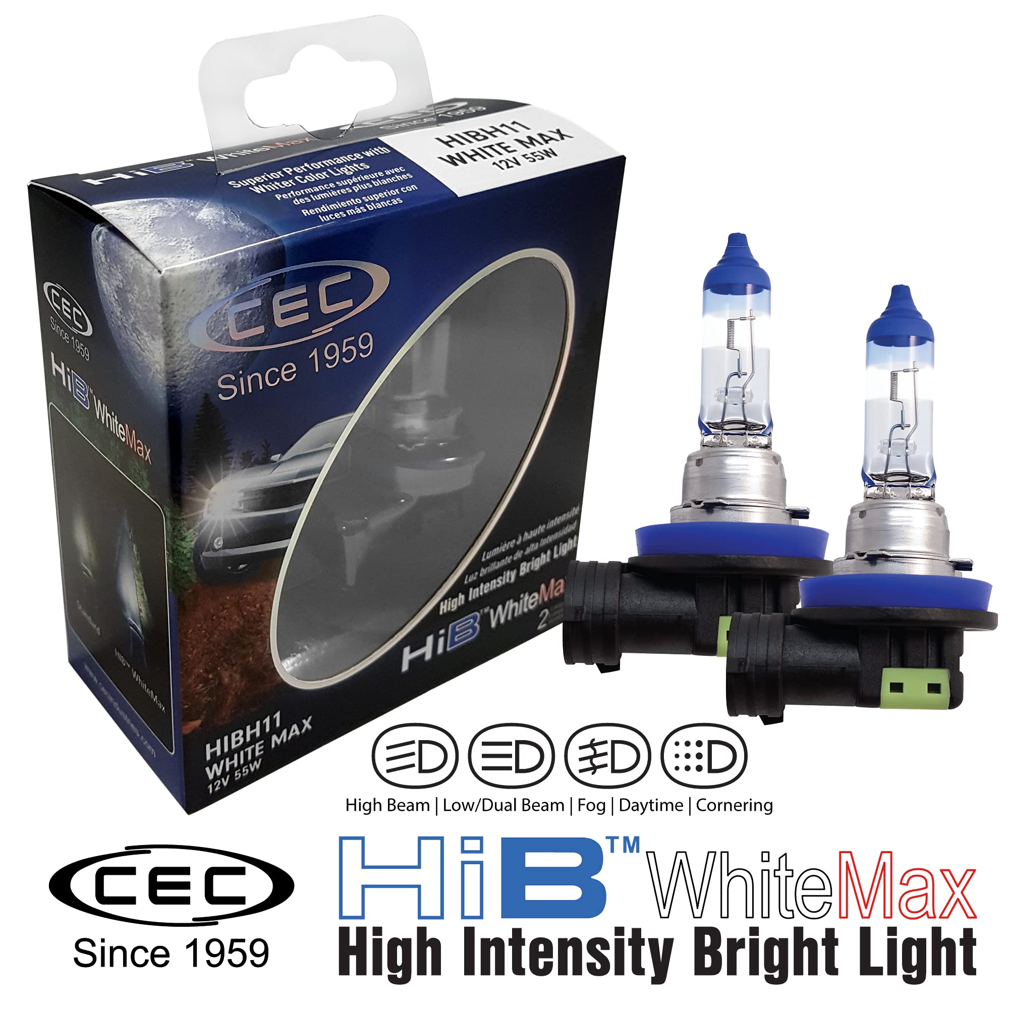 CEC H11 Fog Light Lamp 2-Pack, 12V 55W, White Light, Model HIBH11 WM, Metal