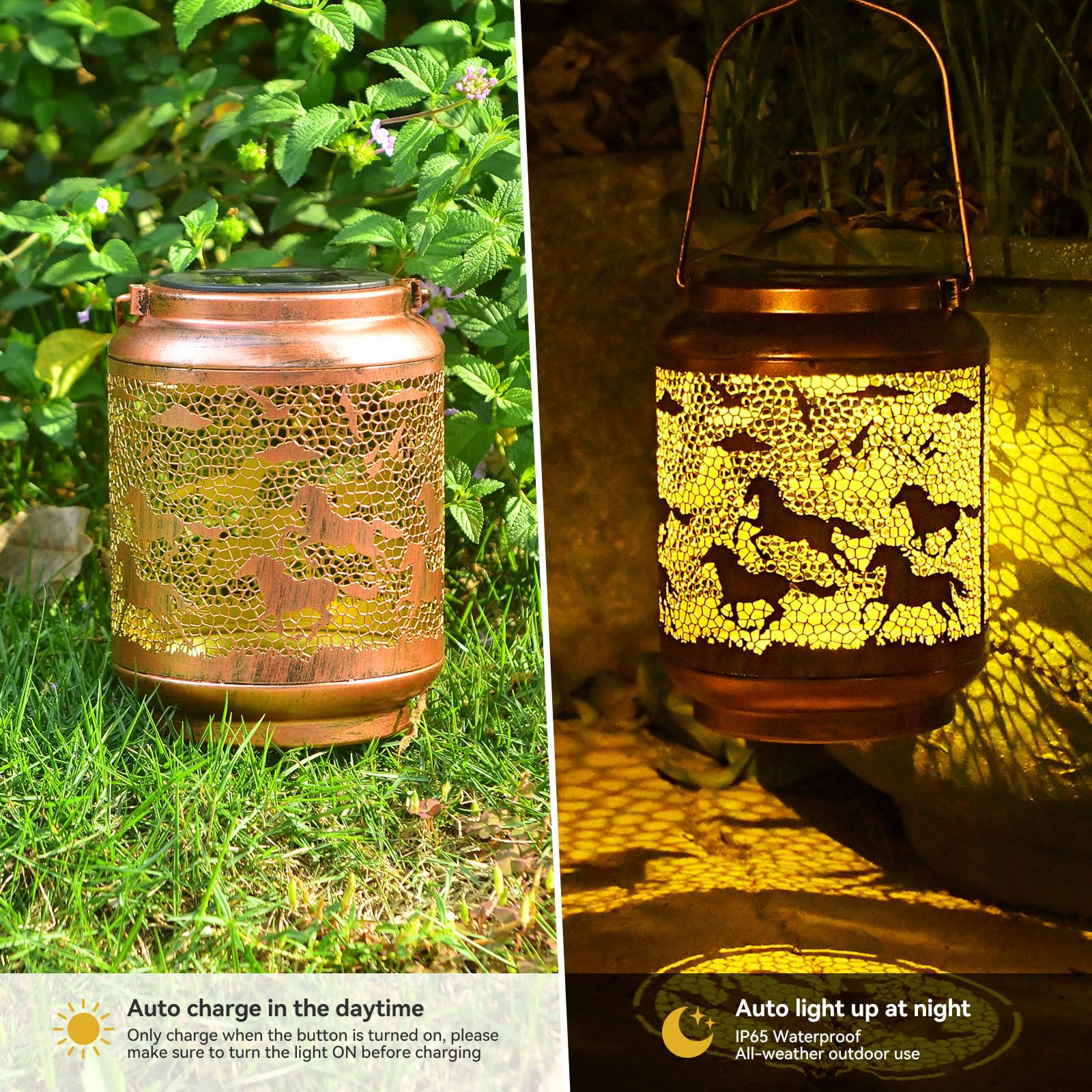 ShangTianFeng Decorative Solar Lanterns - Golden Plastic Garden Lights for Outdoor Porch Yard Decor