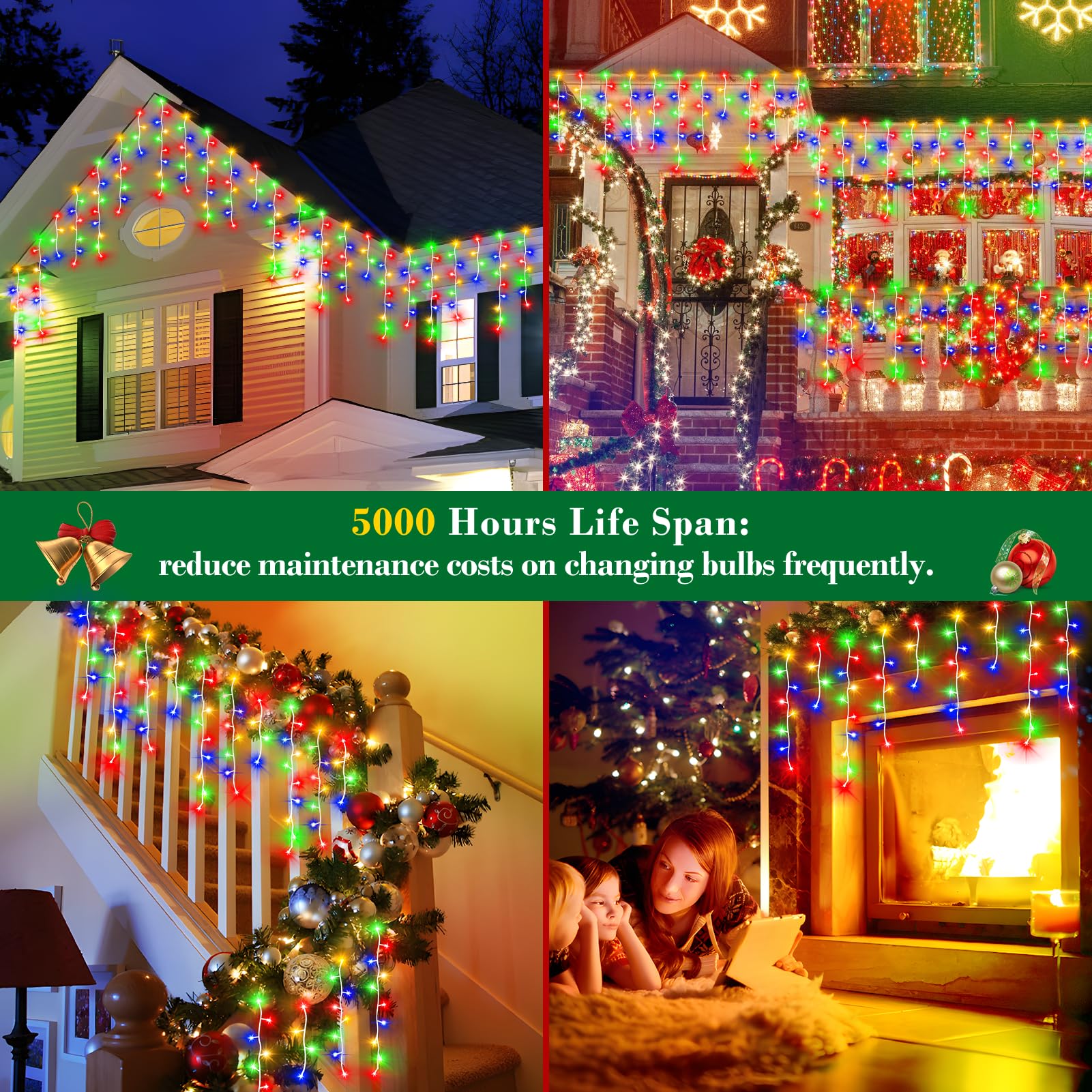 Xurisen 66Ft Christmas Lights Decorations Outdoor, 640 Led 8 Modes Curtain Fairy Lights With 120 Drops,Plug In Waterproof Timer