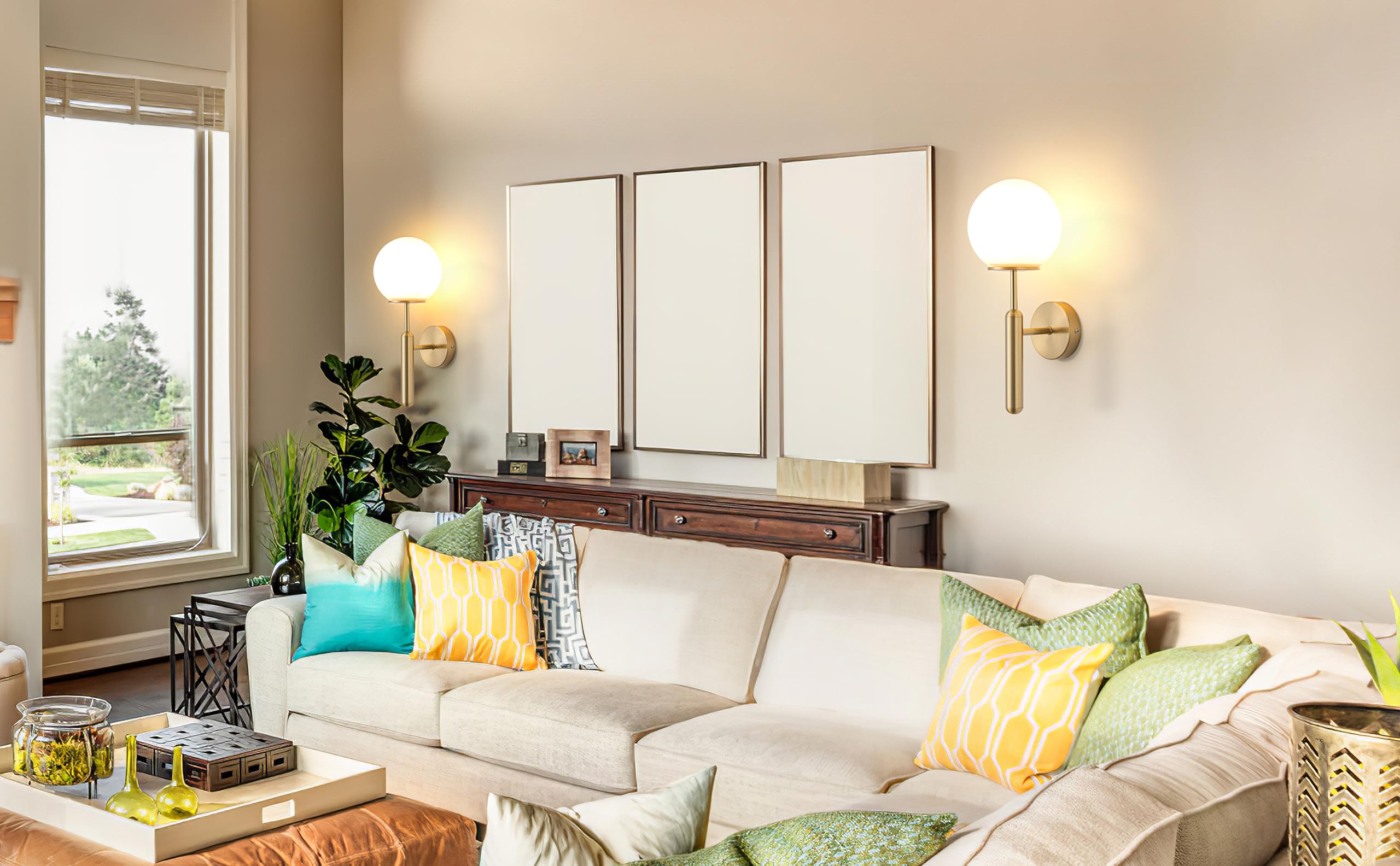 jengush Wall Sconce Set of 2, Dimmable Battery Operated, Glass, Gold, Model WALL-01, Easy to Install for Bedroom or Farmhouse