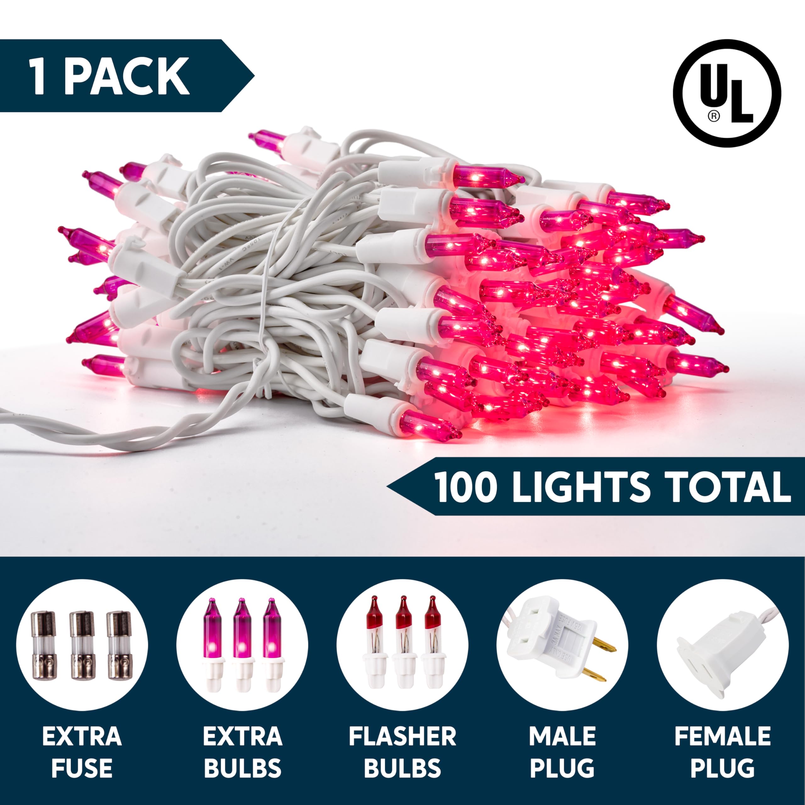 Joiedomi Christmas String Lights Indoor 100 Count Mini Pink Valentines Day Light 21.4 Ft Lighting Decor For Patio Dorm Classroom Holiday Wedding Party Garland Birthday Festival White Wire