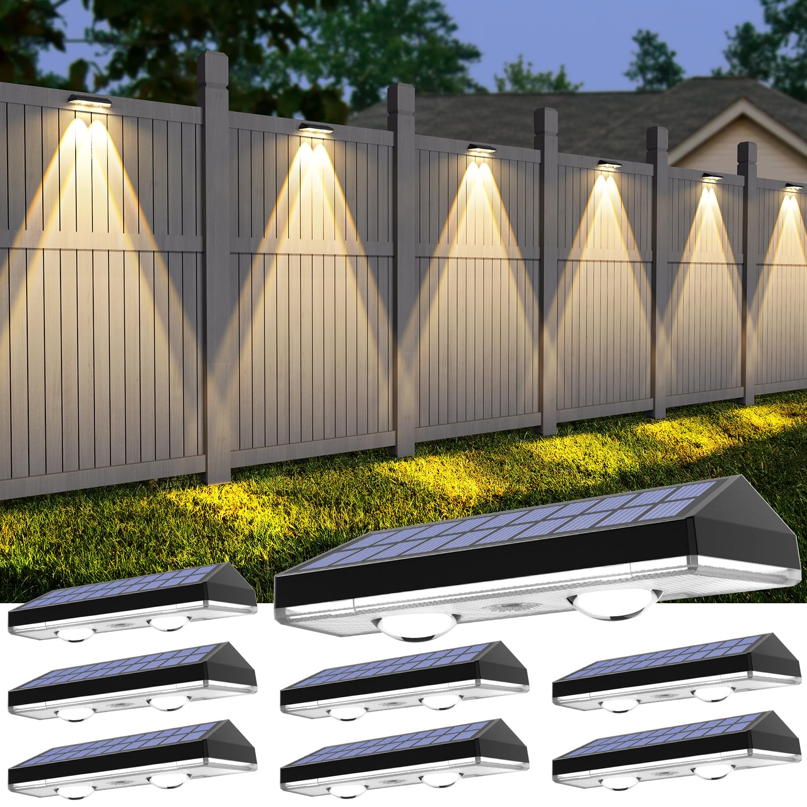UGDLUCK Solar Fence Lights, 8Pack, RGB & Warm White, Waterproof LED Dusk to Dawn Deck Light for Outdoor Use, Model CD001