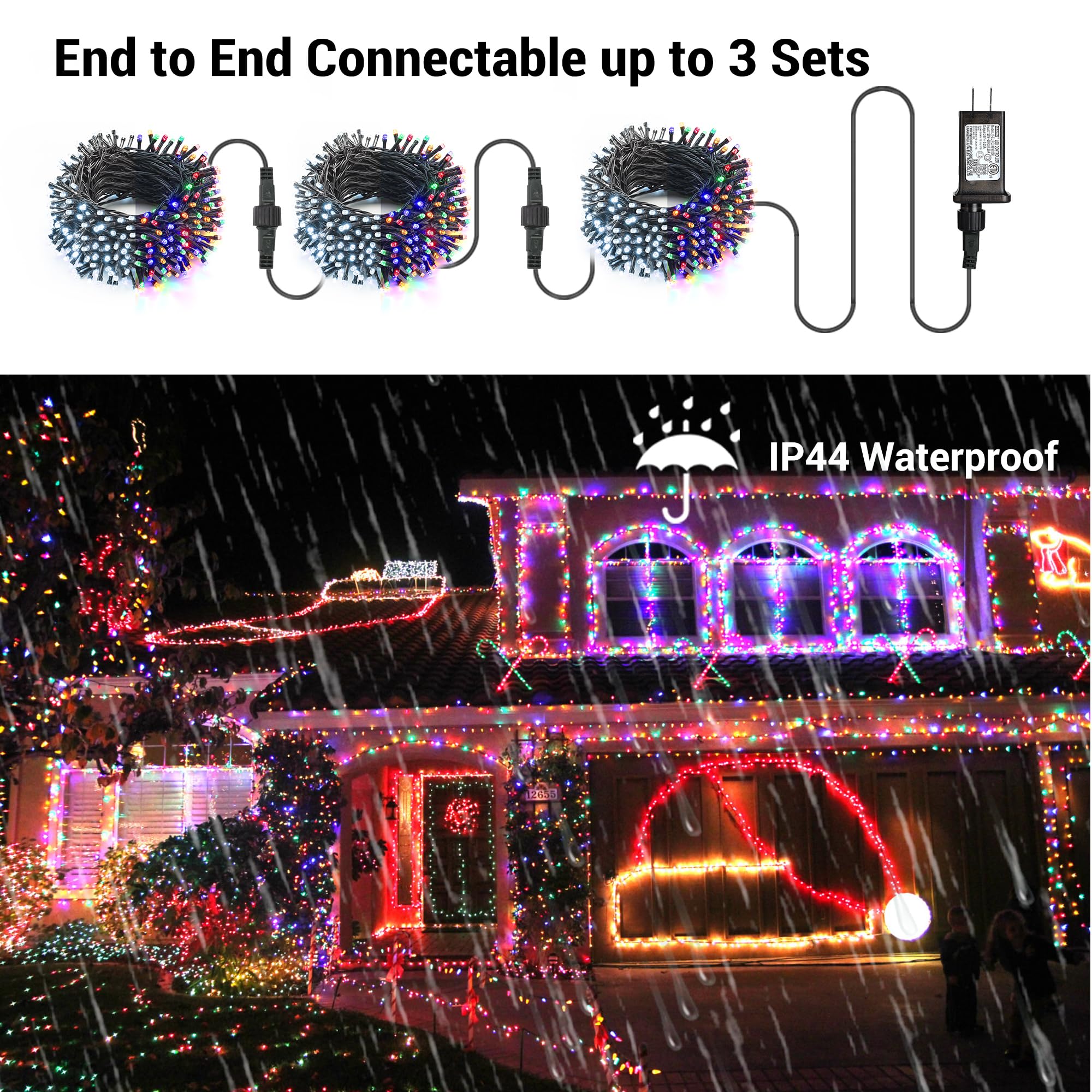 Brizled Color Changing Christmas Lights, 200 LED, 65.67ft, Cool White & Multicolor, 11 Modes, Remote Dimmable, Safe Adapter