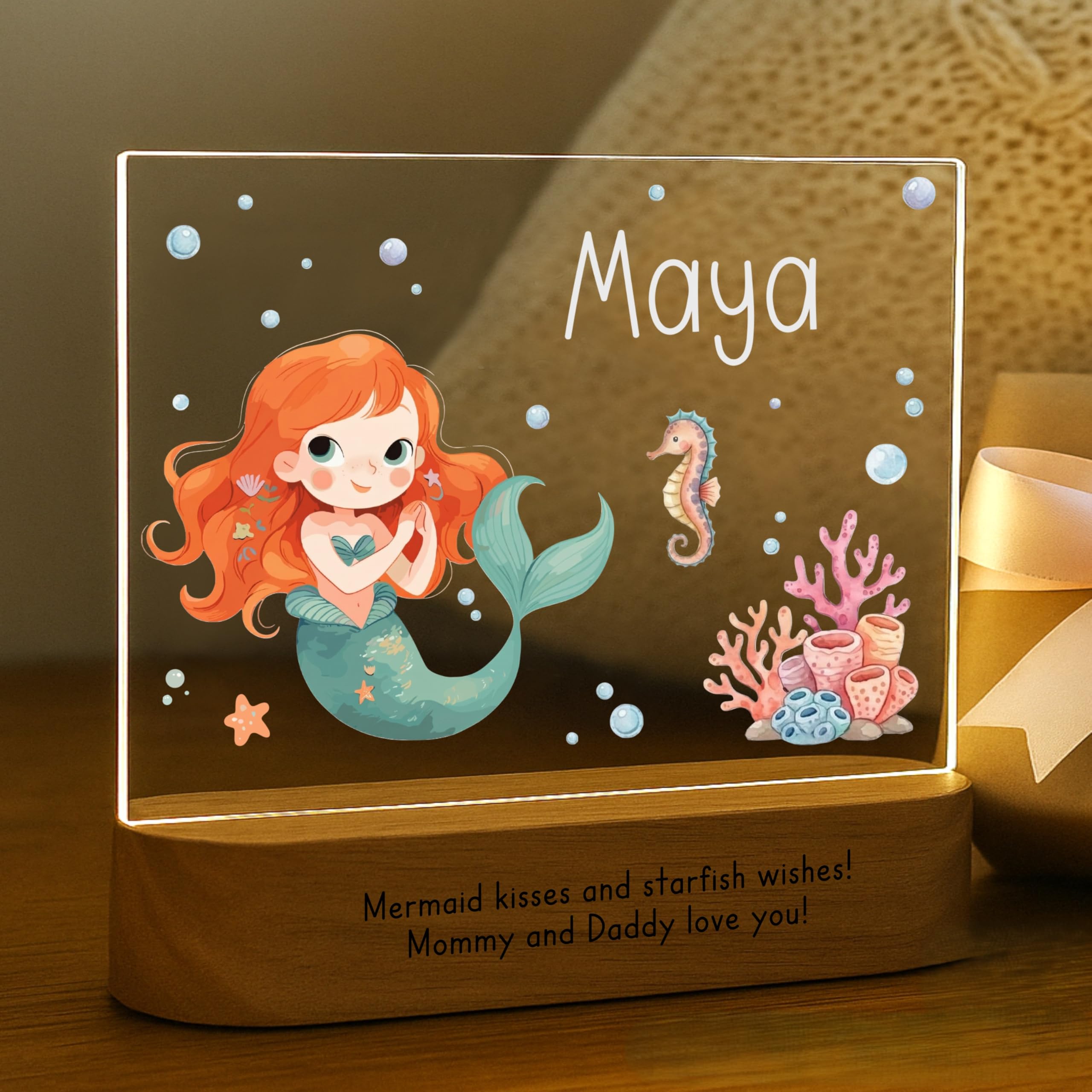 Craft & Clan Mermaid Night Light for Kids | Personalized Baby Night Light for Girls | Custom Name Ocean Nursery Decor, Plug-in L