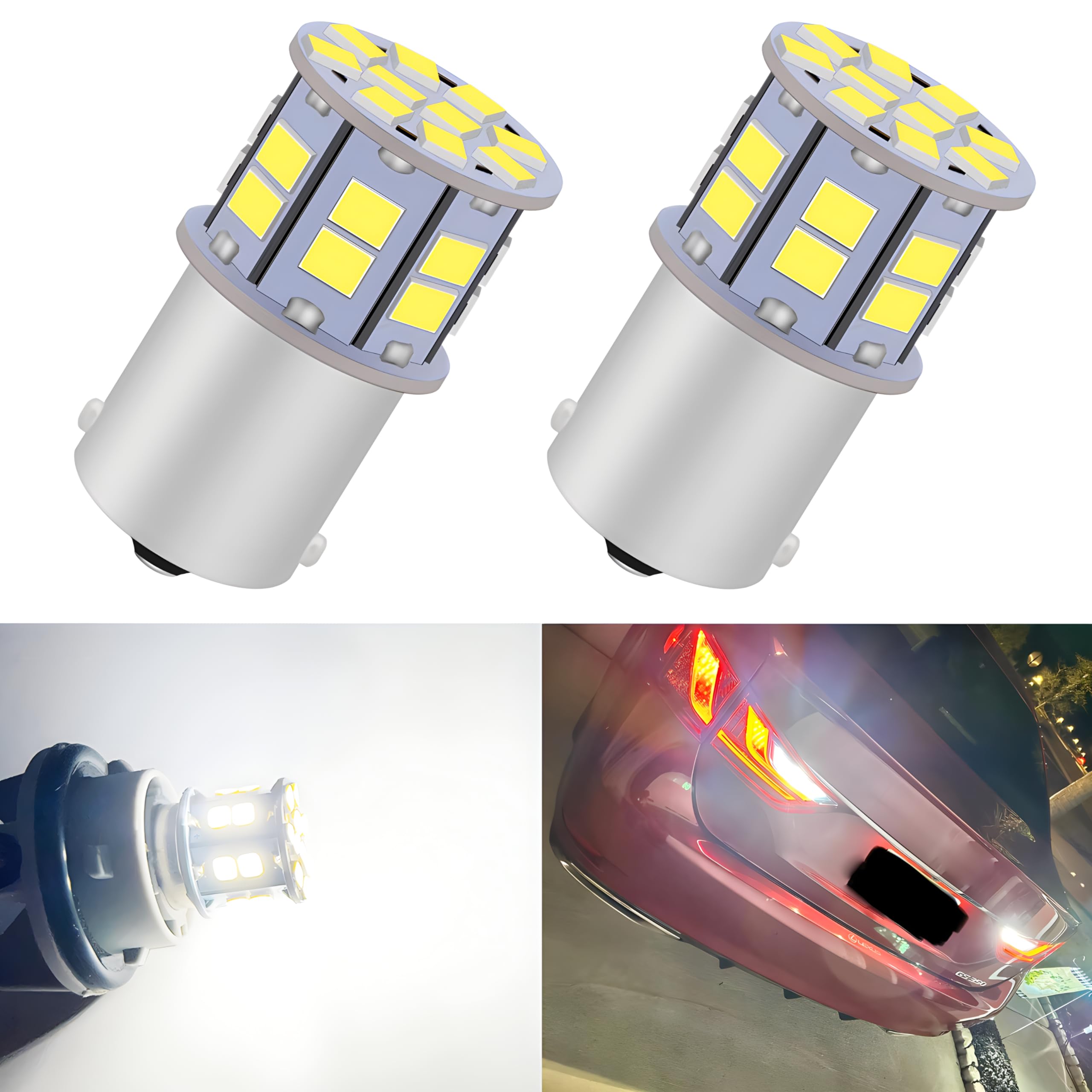 LEDYOTRY 1156 LED Bulbs Super Bright White 12V-24V for Reverse, Brake, Tail, DRL, Turn Signal Lights - Pack of 2