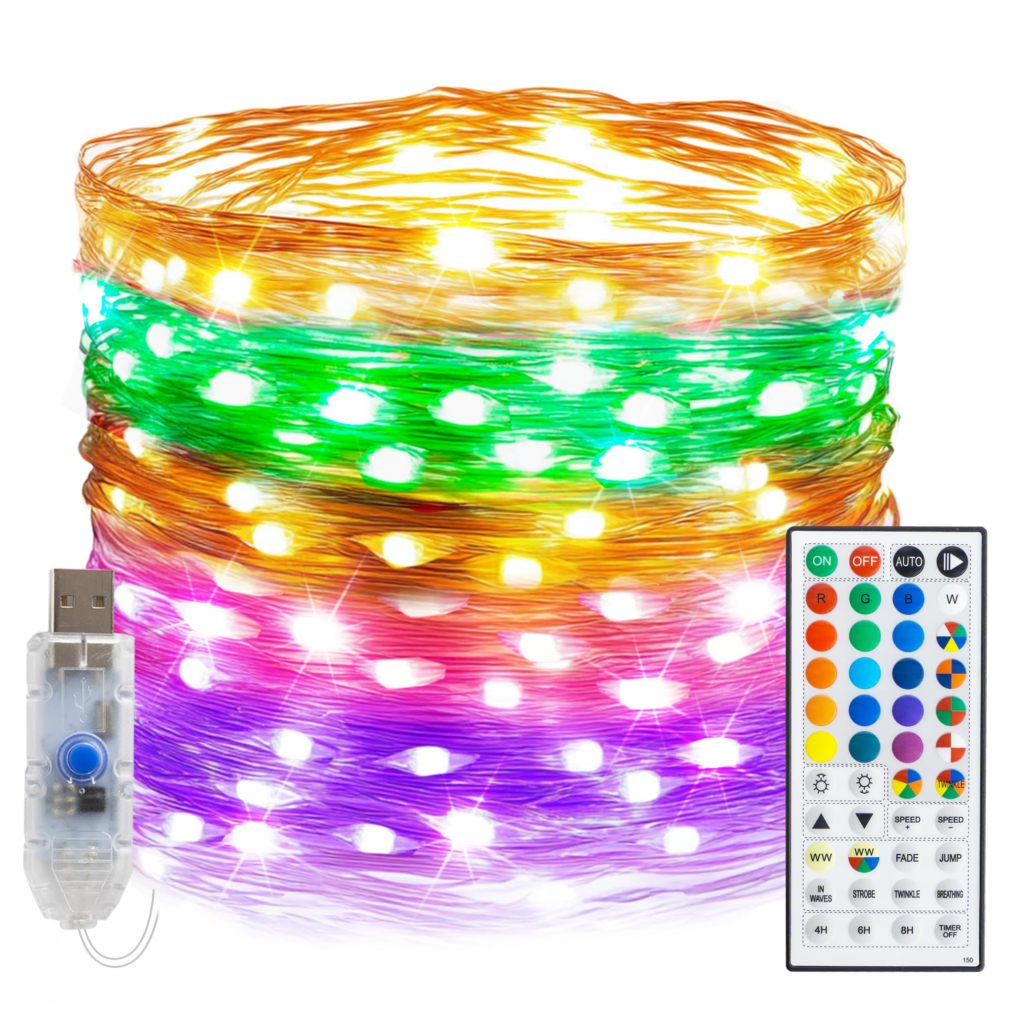 TW Shine Color Changing Fairy Lights, 100 LED 32.8 FT USB RGB Copper Wire Christmas String Lights with Remote & Timer for Indoor