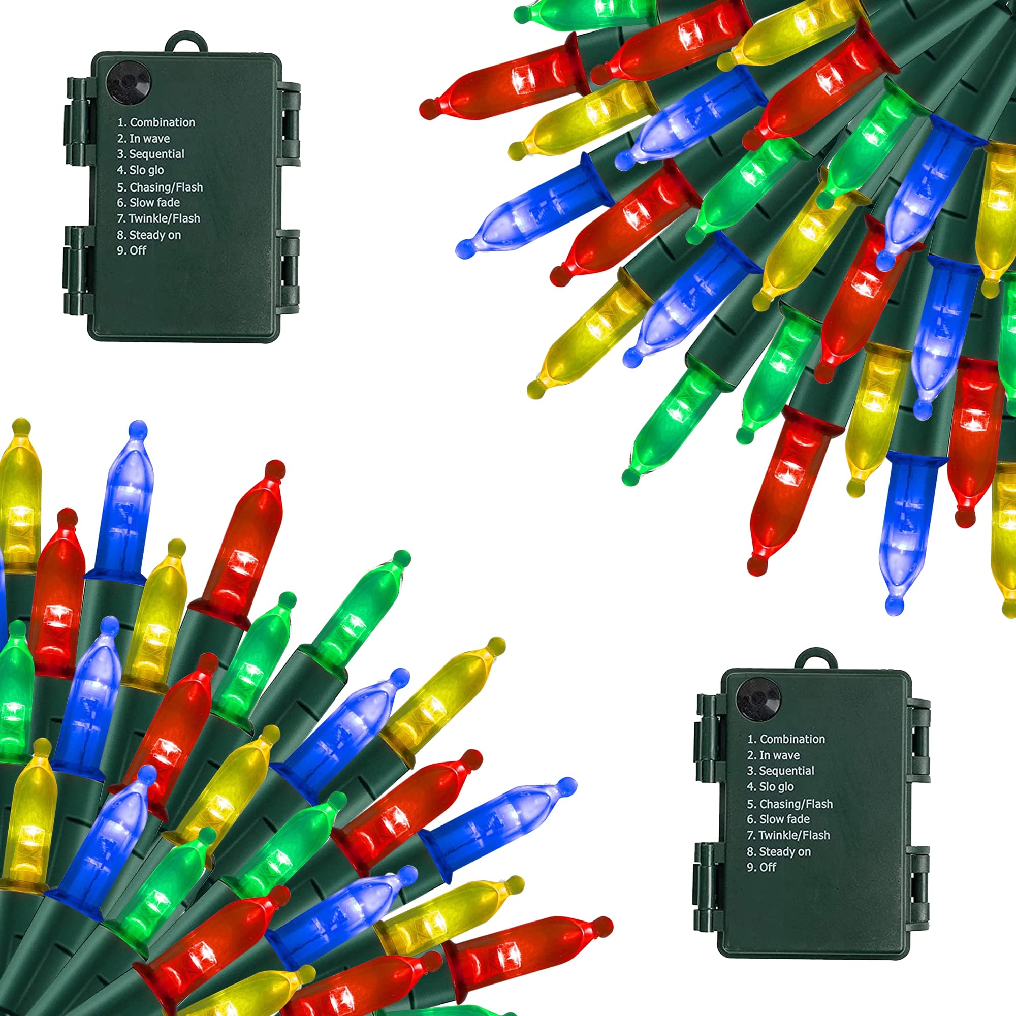 2 Pack Battery Operated Christmas Lights, Total 100LED 32FT Christmas Lights Outdoor, Waterproof Mini String Lights with 8 Modes