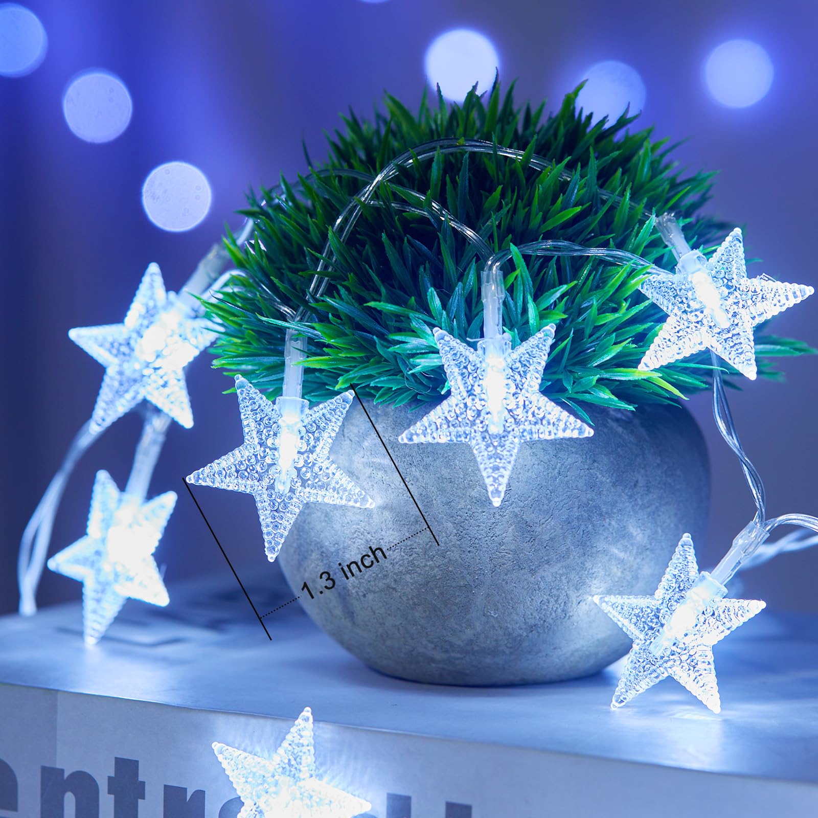 Minetom Star String Lights - 50 LED Fairy Lights, 17 ft, Battery Operated, Waterproof, 2 Pack, White