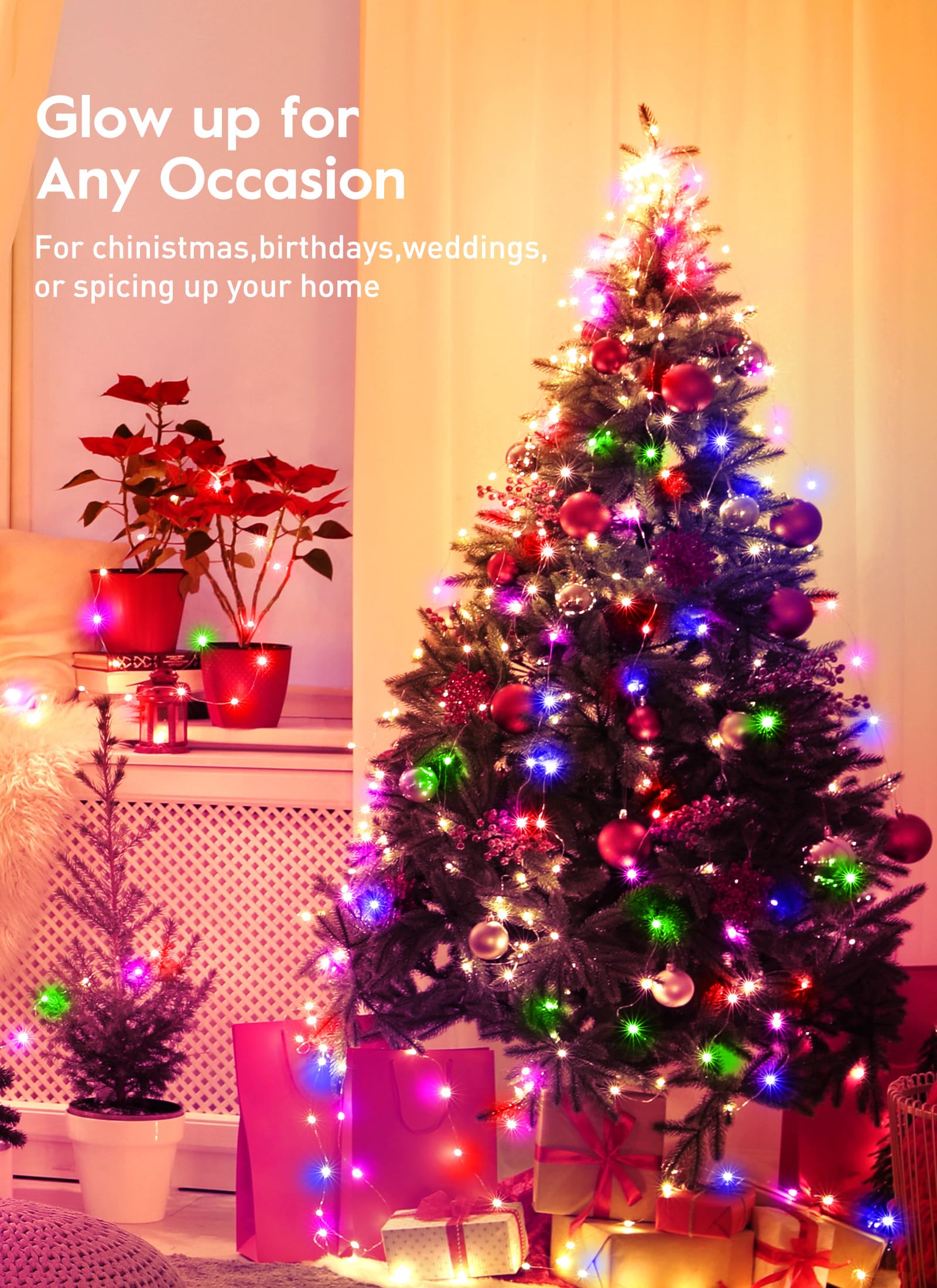 Minetom Usb Fairy Lights Plug In, 33 Ft 100 Led Twinkle String Lights With Remote And Timer, Waterproof 8 Modes Starry Lights For Indoor Wreath Diy Party Wedding Christmas Decoration, Multicolor