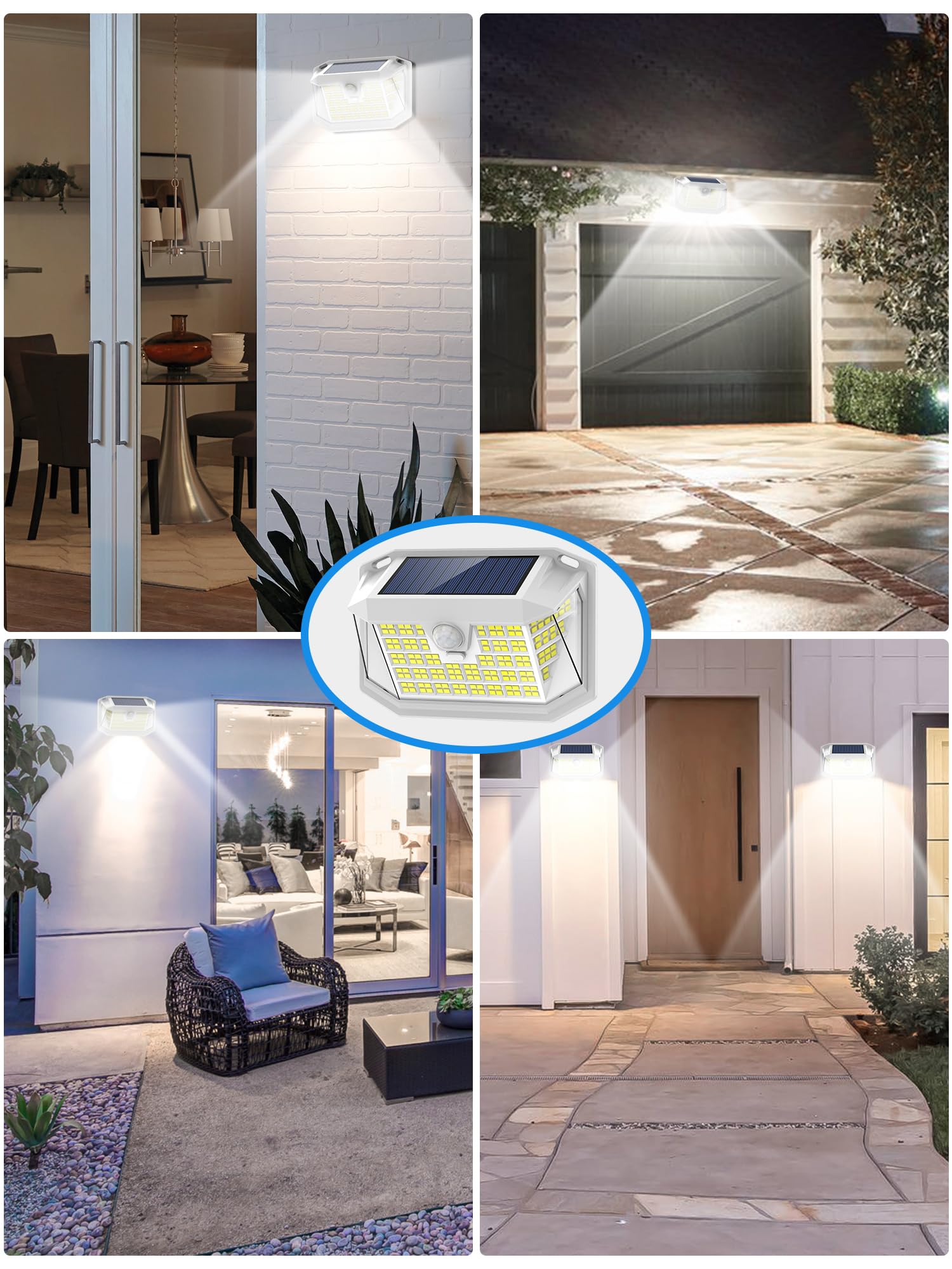 LANSOW Solar Motion Lights 6 Pack, 188 LED, IP65 Waterproof, 3 Modes, White Light, Model LANSOW-6PACK
