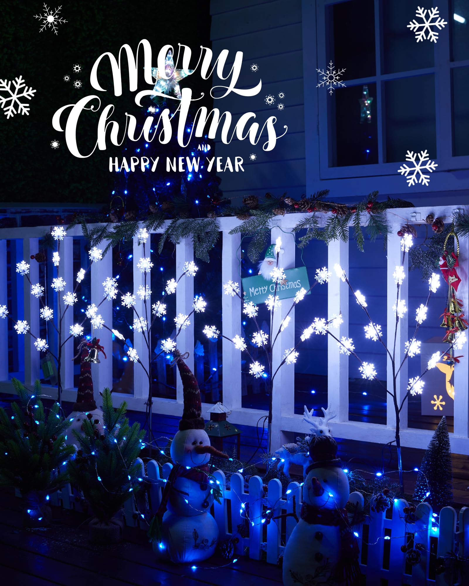 Brightown Snowflake Lights - 4 Pack Lighted Branches for Outdoor Christmas Decor, Cool White, Plastic, Small Christmas Tree