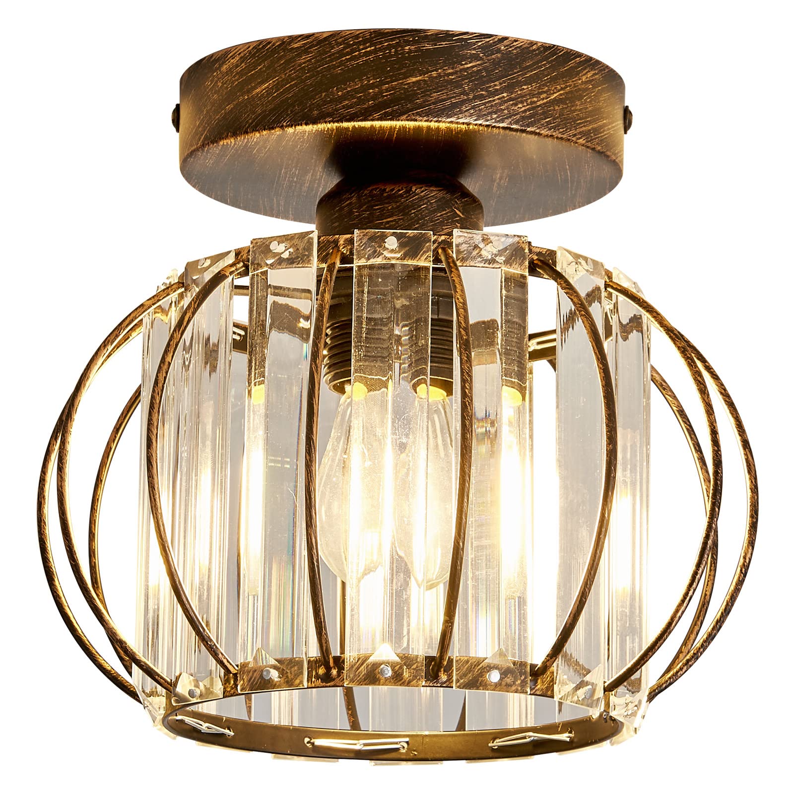 YYJLX Semi Flush Mount Ceiling Light Fixture E26 Mini Crystal Chandelier Oil Rubbed Bronze Small Ceiling Lamp for Entryway Bedro
