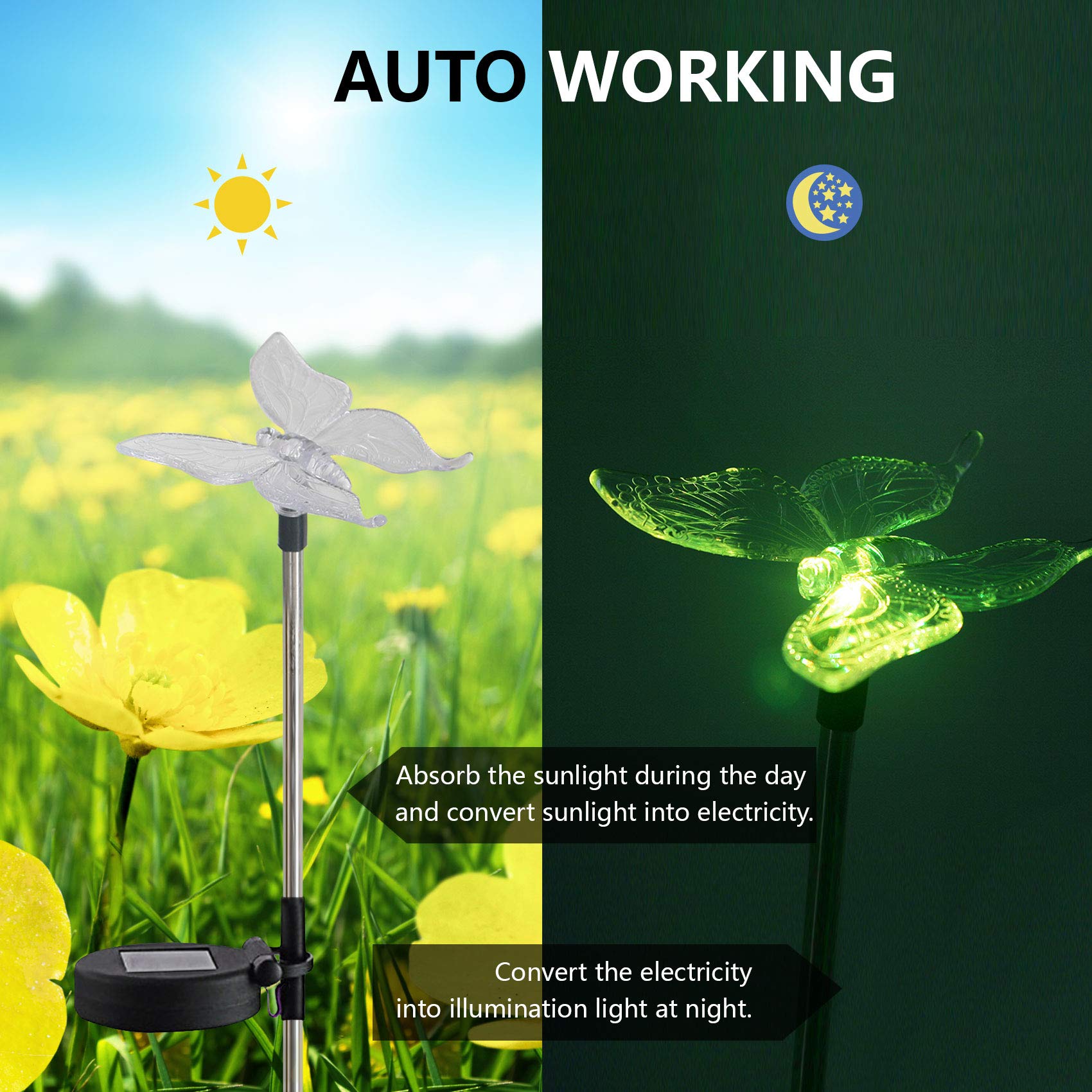Qidea Color Changing Solar Garden Stake Light - Led Butterfly Decorative Lamp For Yard & Patio