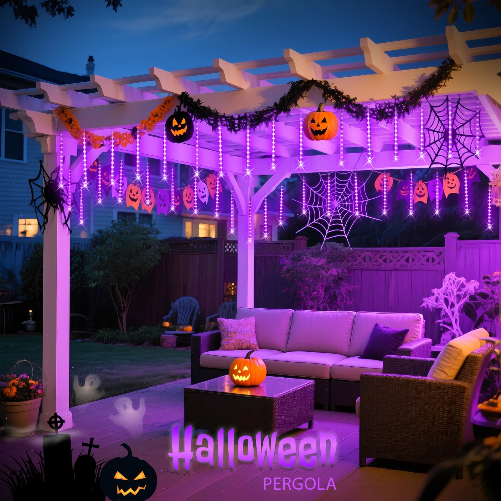 JMEXSUS Solar Meteor Shower Lights, 8 Tube 144 LEDs, Waterproof, Purple, Christmas Outdoor Decorations