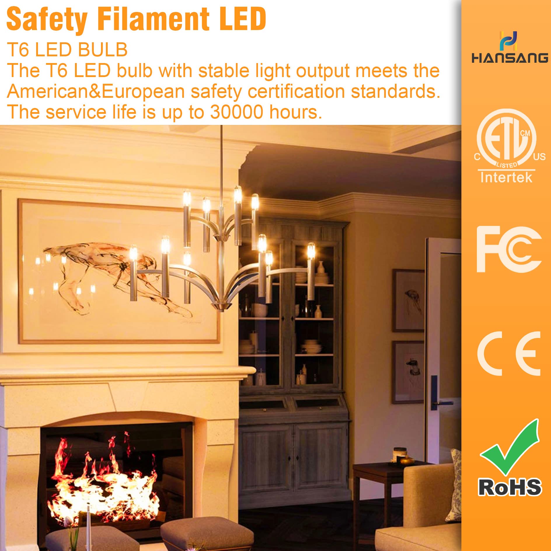 Hansang E12 Led Bulbs Dimmable, 40W Equivalent, 3000K Soft White, T6 Tube Candelabra Led Light Bulbs For Chandelier, Light Bulbs