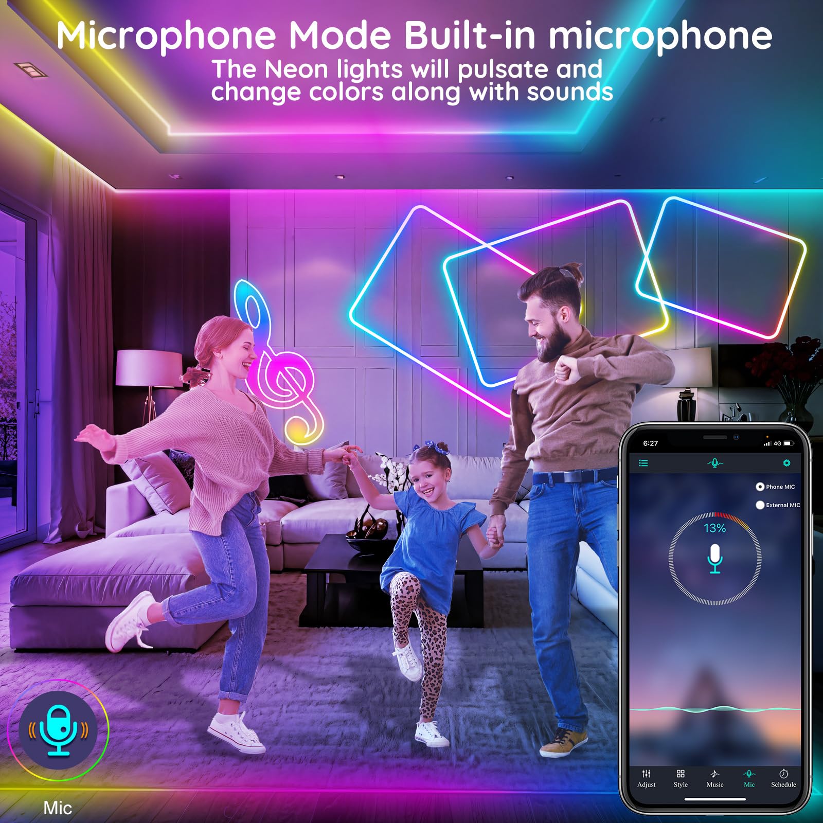FBZ 20Ft Neon Rope Lights, RGB LED with App/Remote Control, Waterproof, Music Sync for Bedroom Decor