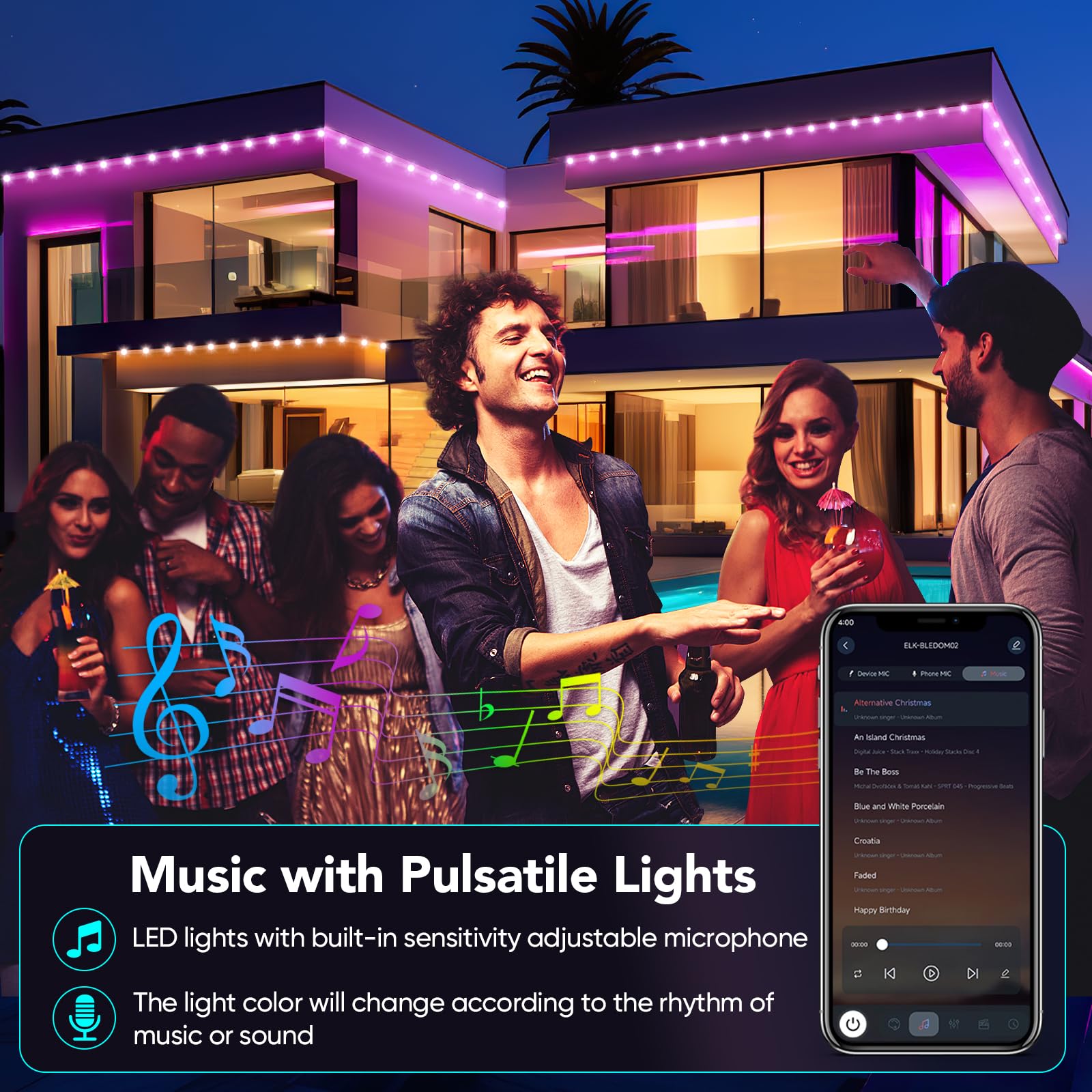ATHONO Outdoor LED Strip Lights, 150FT RGB Waterproof, IP67, App & Remote Control, Multicolor, Model YadingFSRGB450CM