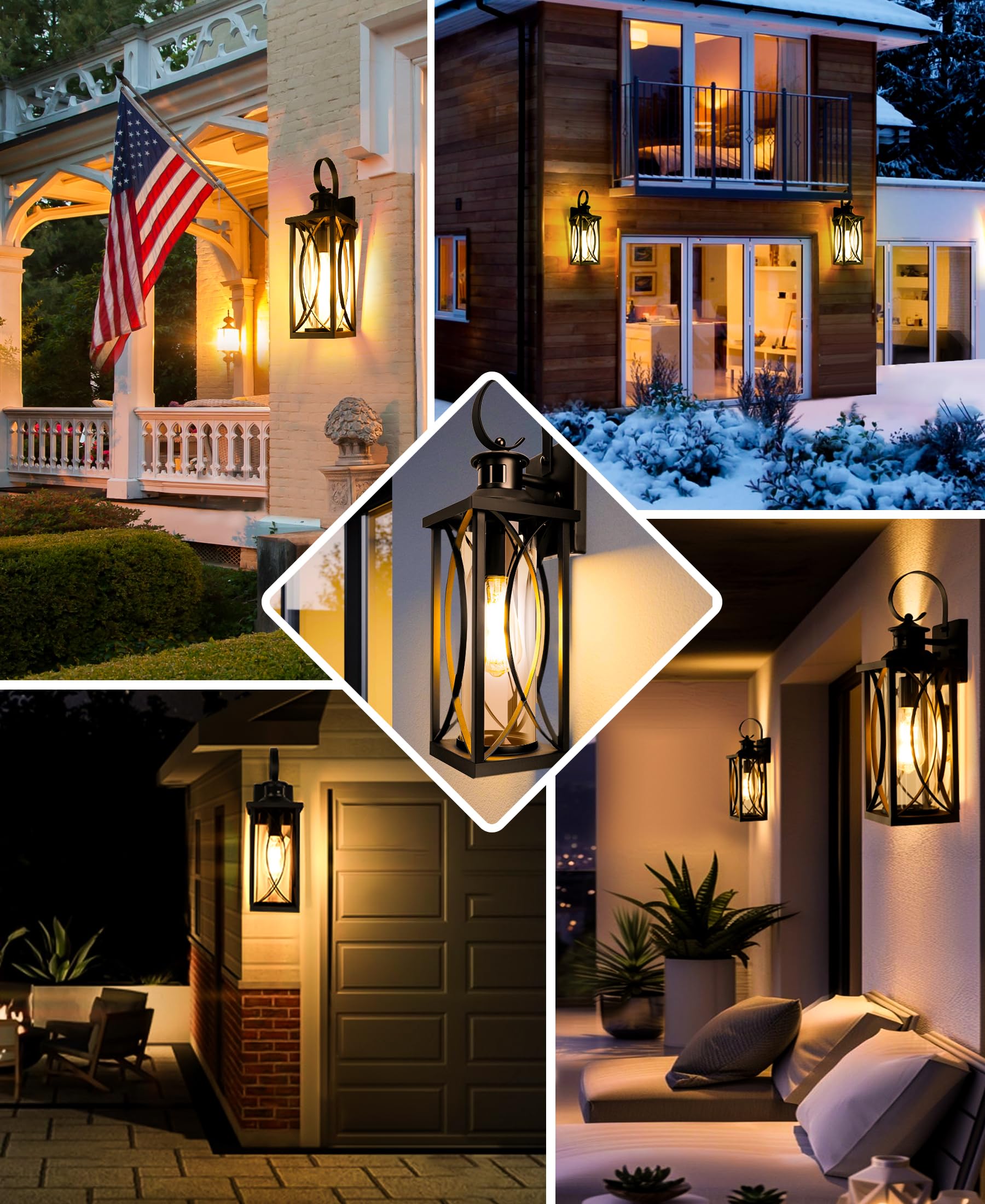 DBF Motion Sensor Outdoor Wall Lights, Anti-Rust Waterproof, E26 Socket, Black, Dusk to Dawn, Model B06140PG