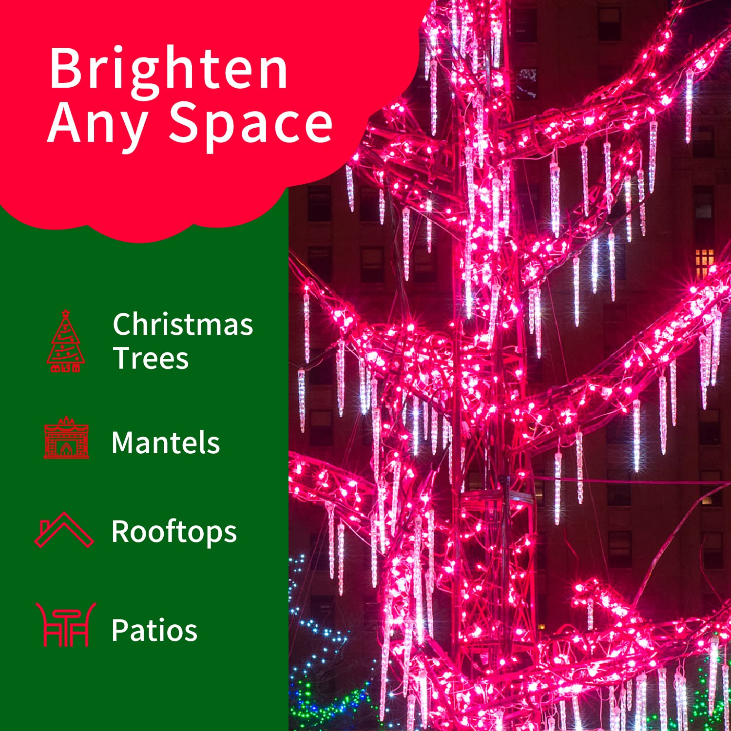 Twinglehome Ultra-Bright Connects End To End Pink Christmas Mini Light 300L 63.8Ft(2Sets-Each 150L)Ul Listed Incandescent Bulb S