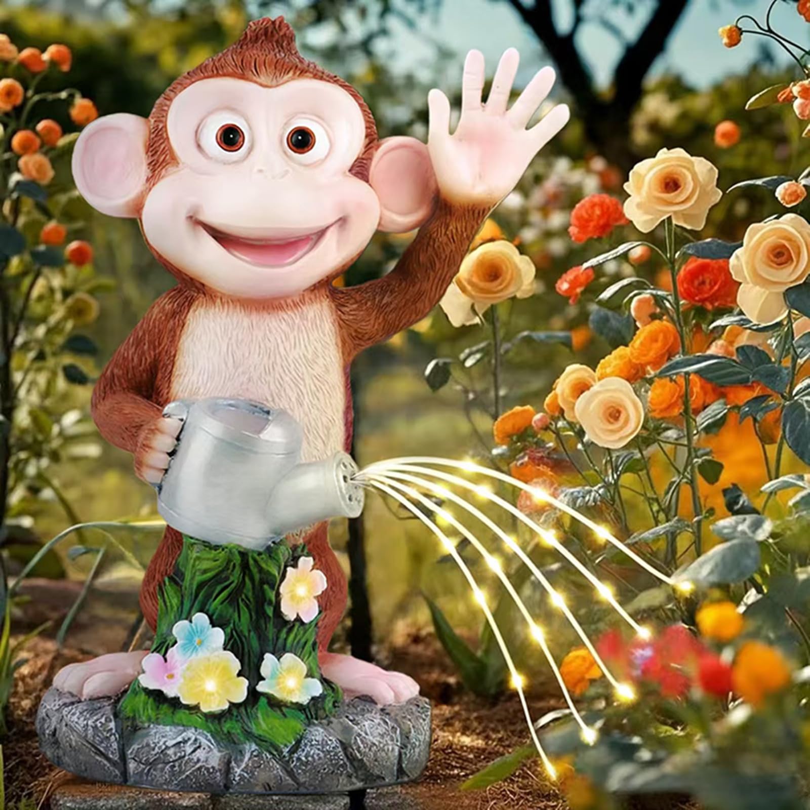 Chlinhuoho Monkey Statue Solar Garden Decor  Animal Figurine Lights  Birthday Gifts For Kids  Women  Gifts For Mom Grandma Senior Elder  Outdoor Monkey Ornament For Balcony  Garden  Patio  Yard  Lawn