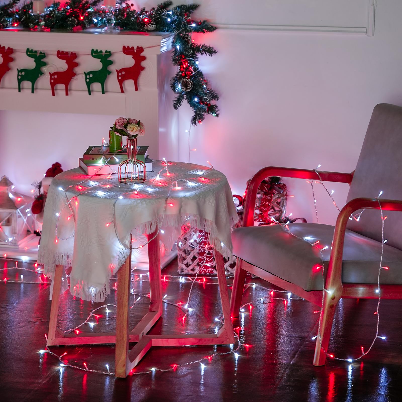 Jmexsuss 500 Led Red And White Christmas Lights, 8 Modes 163Ft String Lights Plug In With Remote Control, Clear Wire Christmas S