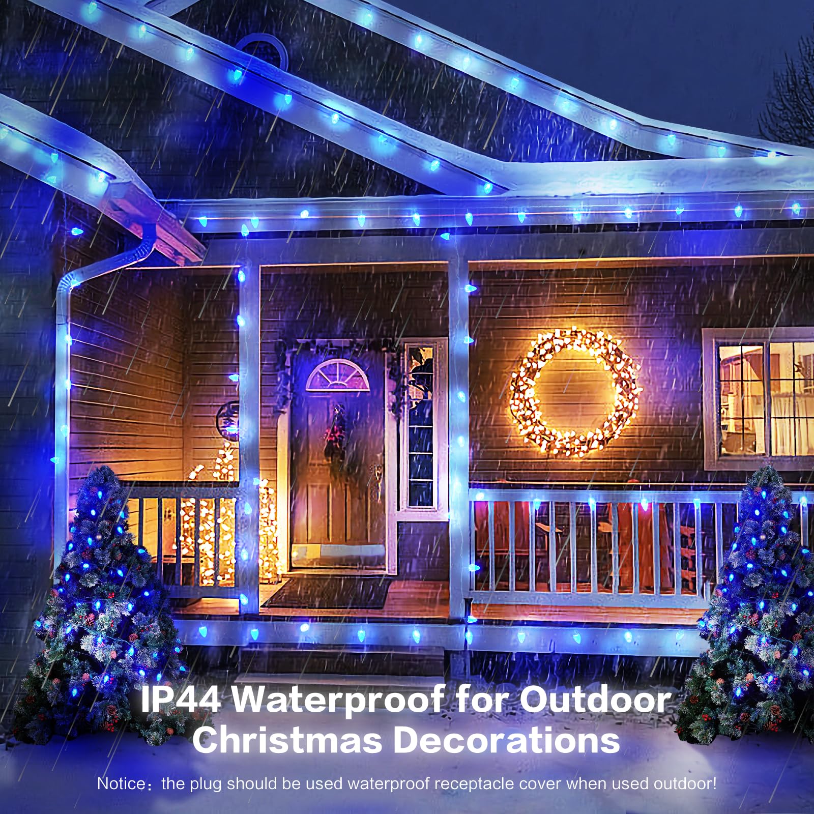 Dirnun 50Led 33Ft Blue C9 Led Christmas Lights, Commercial Grade, Ul Certified, Waterproof, Indoor/Outdoor, Connectable, Wedding