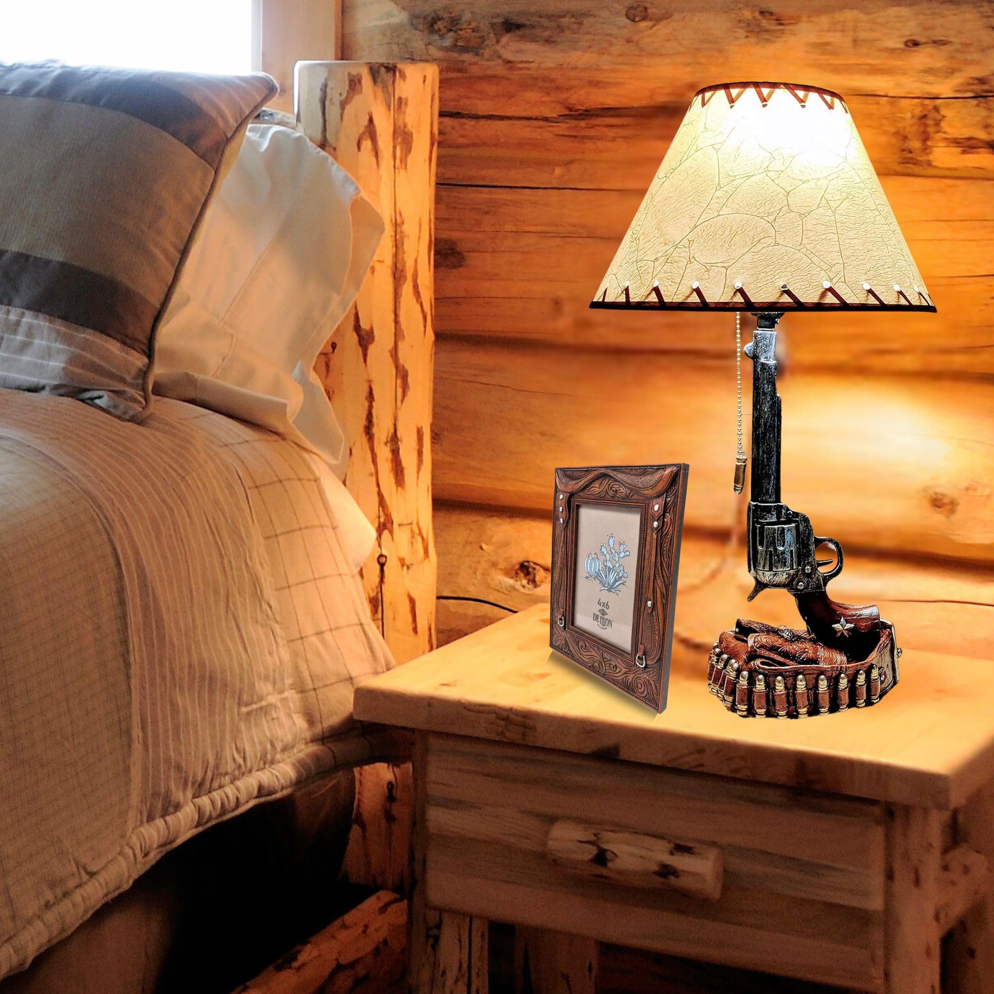 BestGiftEver Old Western Style Six Shooter Revolver Lamps - Rustic Table Lamps for Living Room, 6 inches, Multicolor
