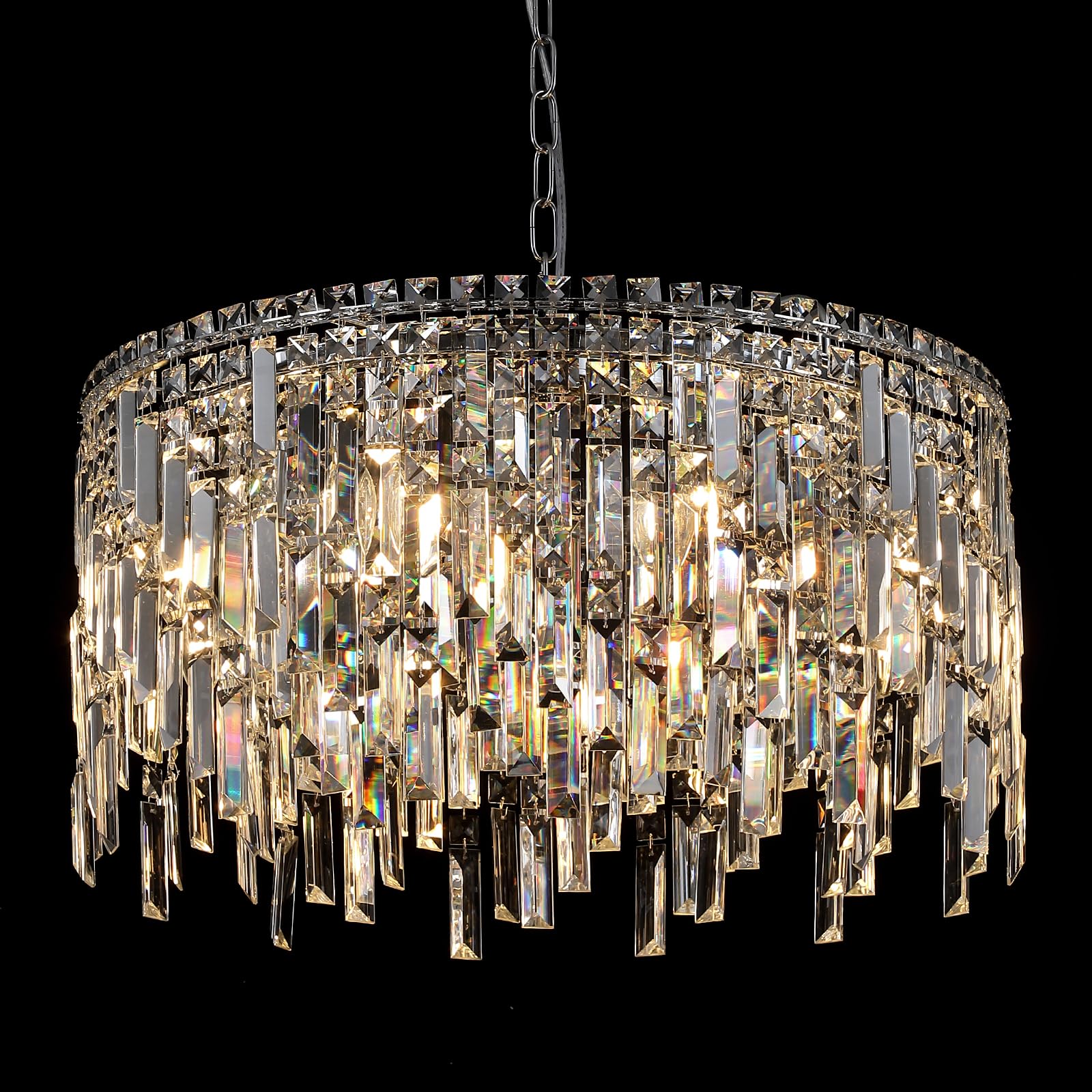 A AXILIXI Crystal Chandelier, 24'' Modern Round Chandelier for Dining Room, K9 Large 8-Light Crystal Pendant Fixtures Raindrop L