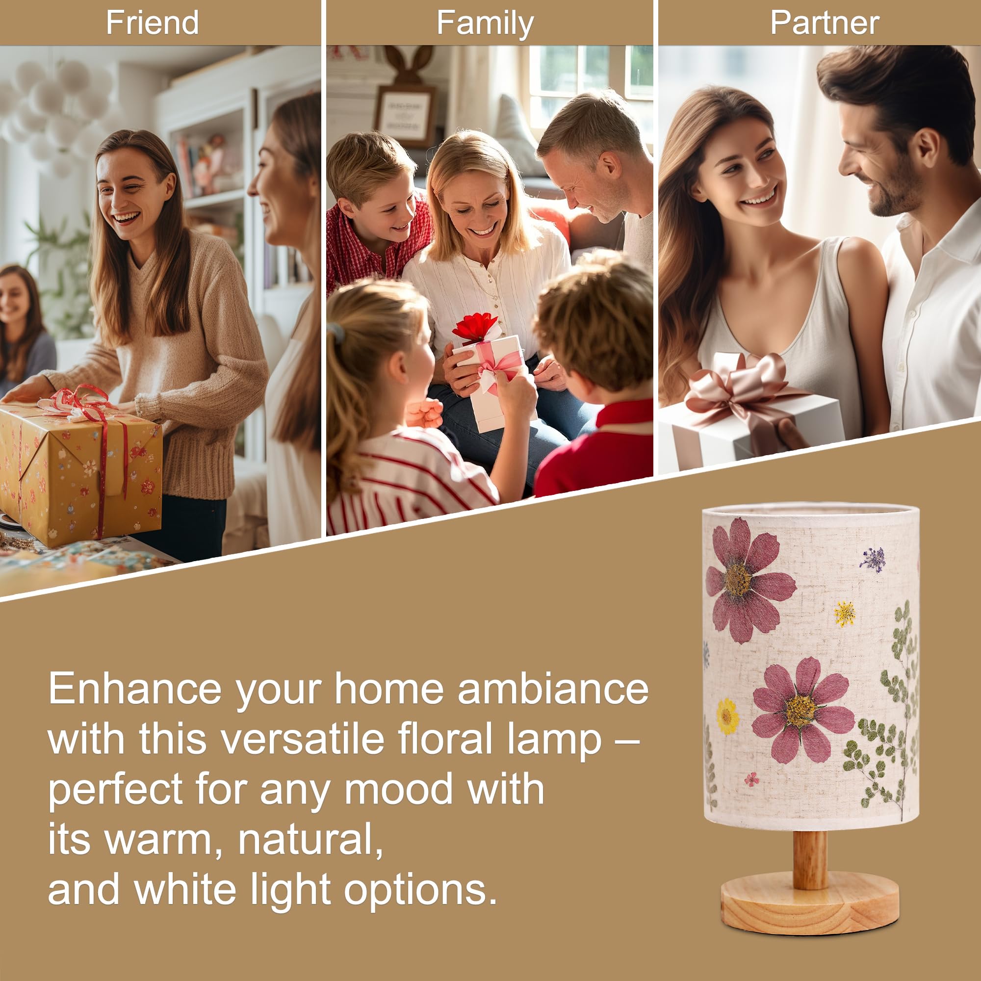 Wsyear Dried Flower Led Aesthetic Table Lamp, Mother'S Day Multi-Way Dimmable Natural Pressed Flower Desk Lamp With Wooden Stand