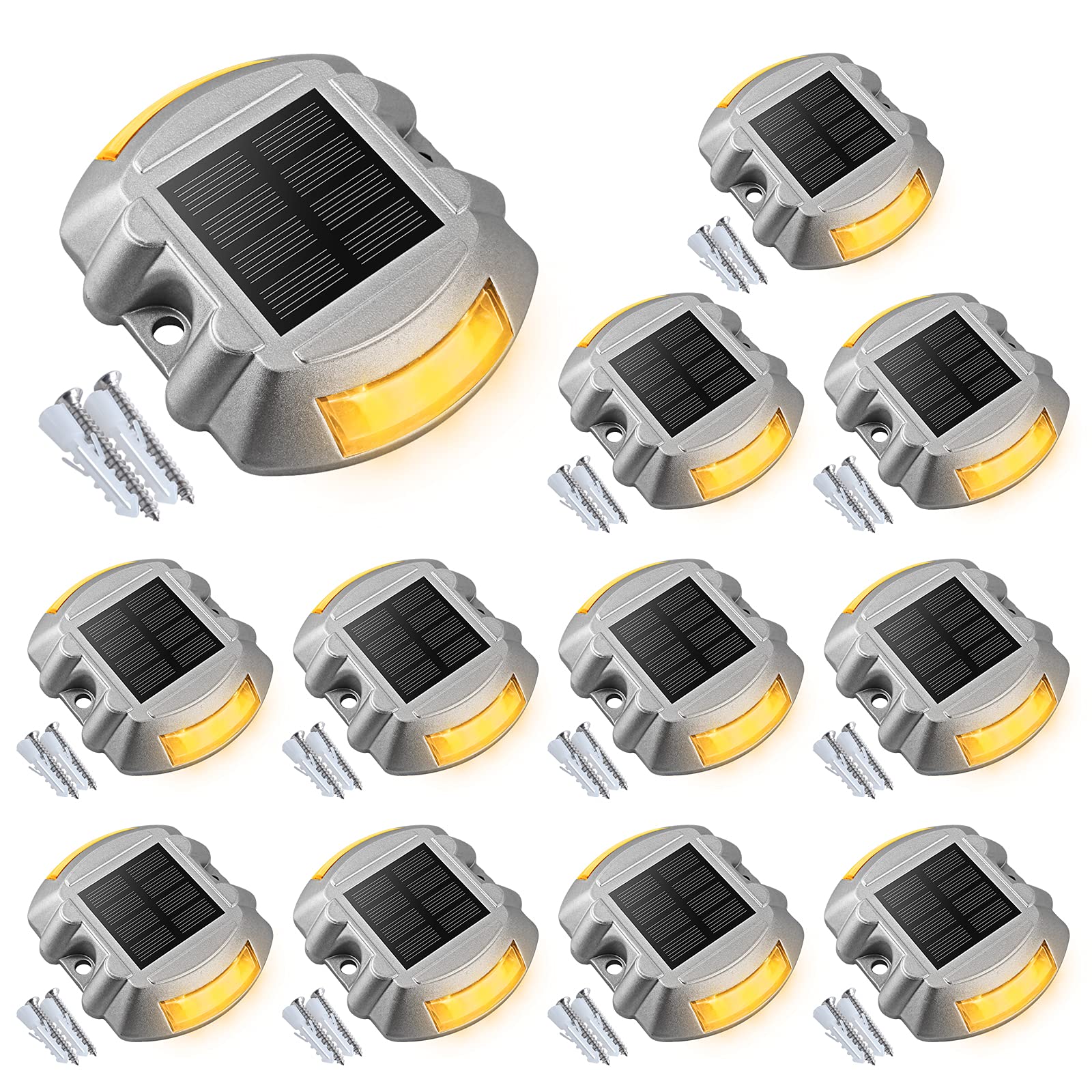 VOLISUN Solar Deck Lights, 12 Pack, IP67 Waterproof, Warm White LED Outdoor Step Lights for Driveway, Sidewalk, Garden Pathway