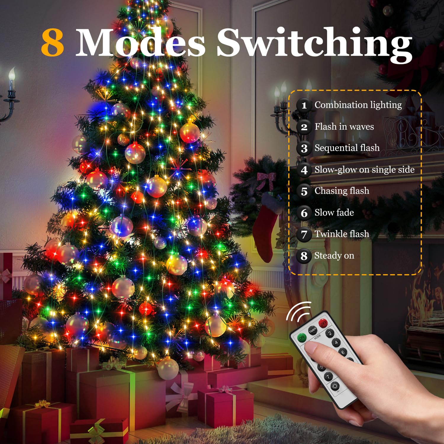 Btfarm Christmas Tree Lights With Remote  9.84Ft 480 Led Usb Plug In Fairy Xmas Light For 8-12Ft  Timer Waterproof Dimmable Cascading Twinkle String Lights 8 Modes For Indoor Outdoor Decor  Multicolor