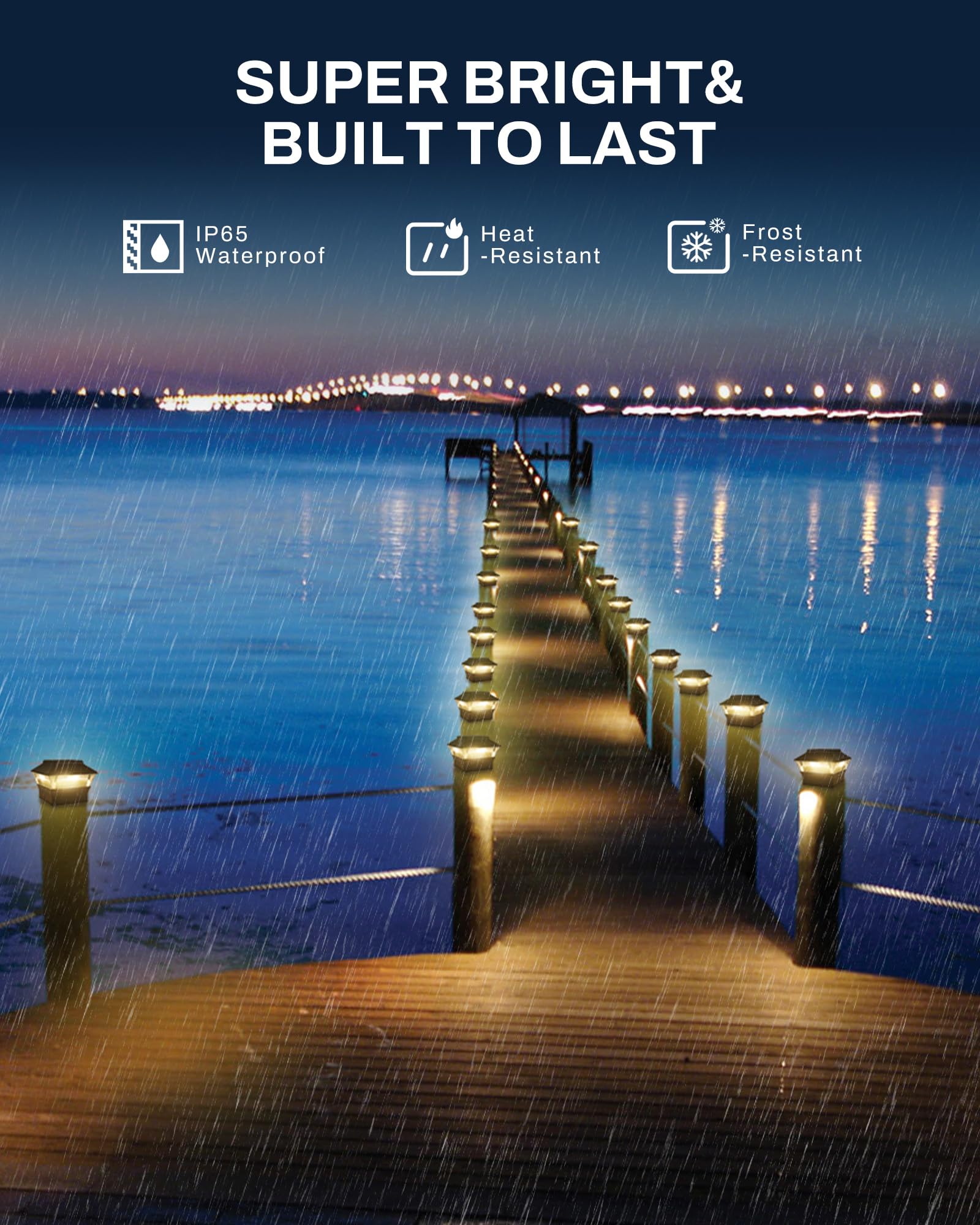 MOON-DE-AGE Fence Post Lights, 25 Lumens Deck Post Cap Light Solar Powered Outdoor Lighting, Fits for 4x4 or Larger Wooden Posts