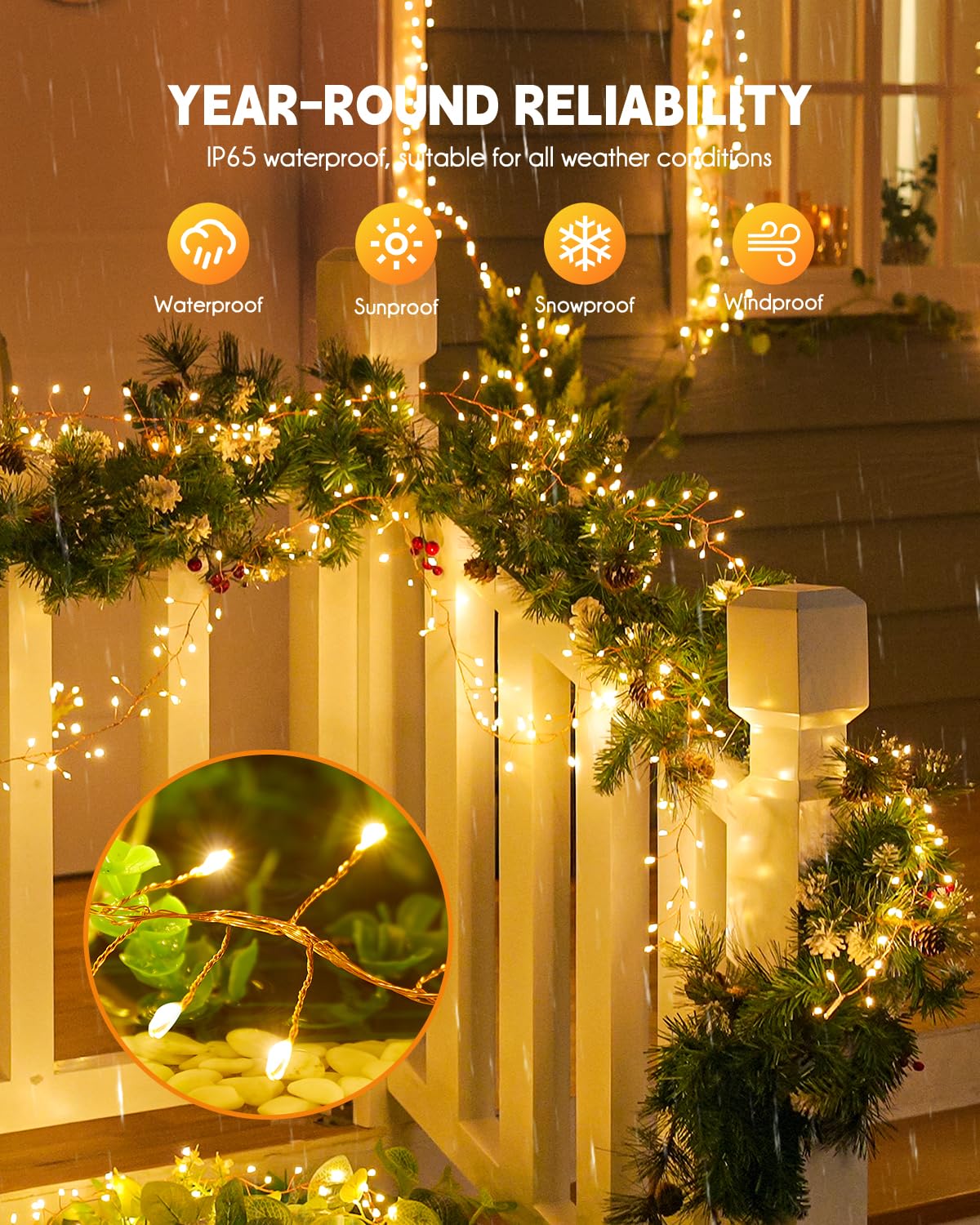 Brightown Solar String Lights For Outside, 19.6Ft 240 Led Solar String Lights Outdoor Waterproof, Solar Fairy Lights With 8 Mode