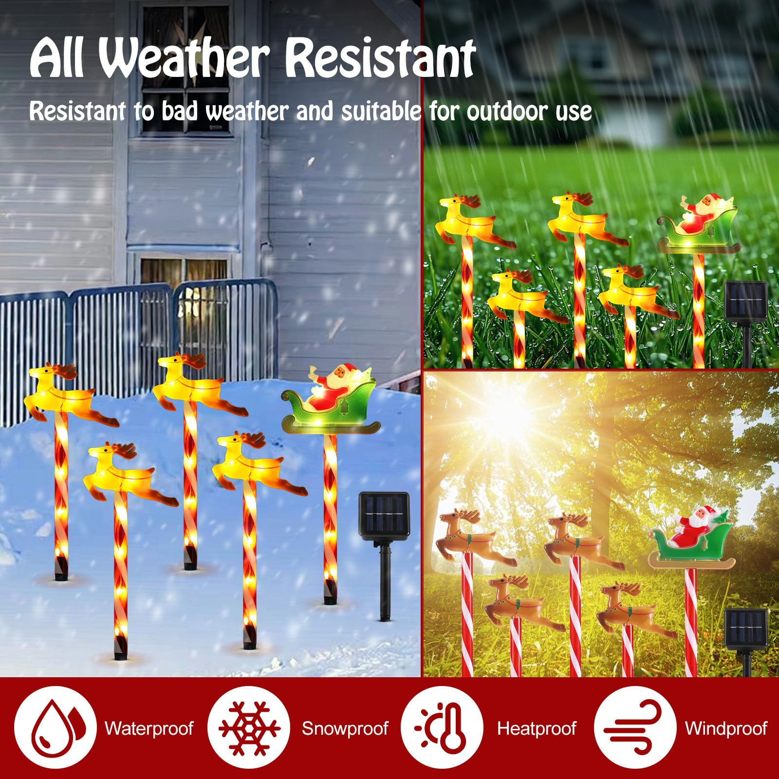 Lewondr Solar Christmas Pathway Lights, 5 Pack, Warm Light, Santa Claus & Reindeer, Waterproof Garden Decor, Model HD250058