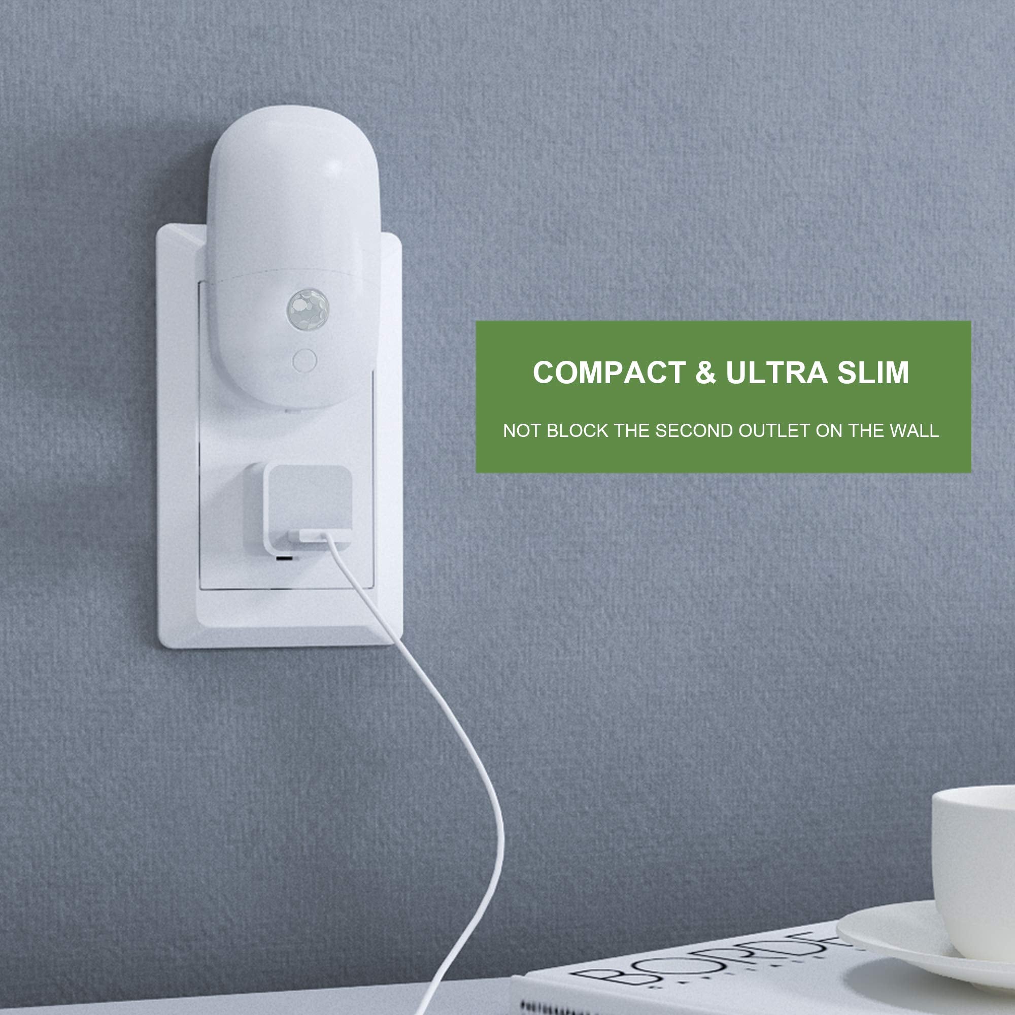 MAZ-TEK Plug-in Motion Sensor Night Light, Dimmable LED, 2 Pack, Soft Warm White, Adjustable Brightness, Model MZ303-M-2