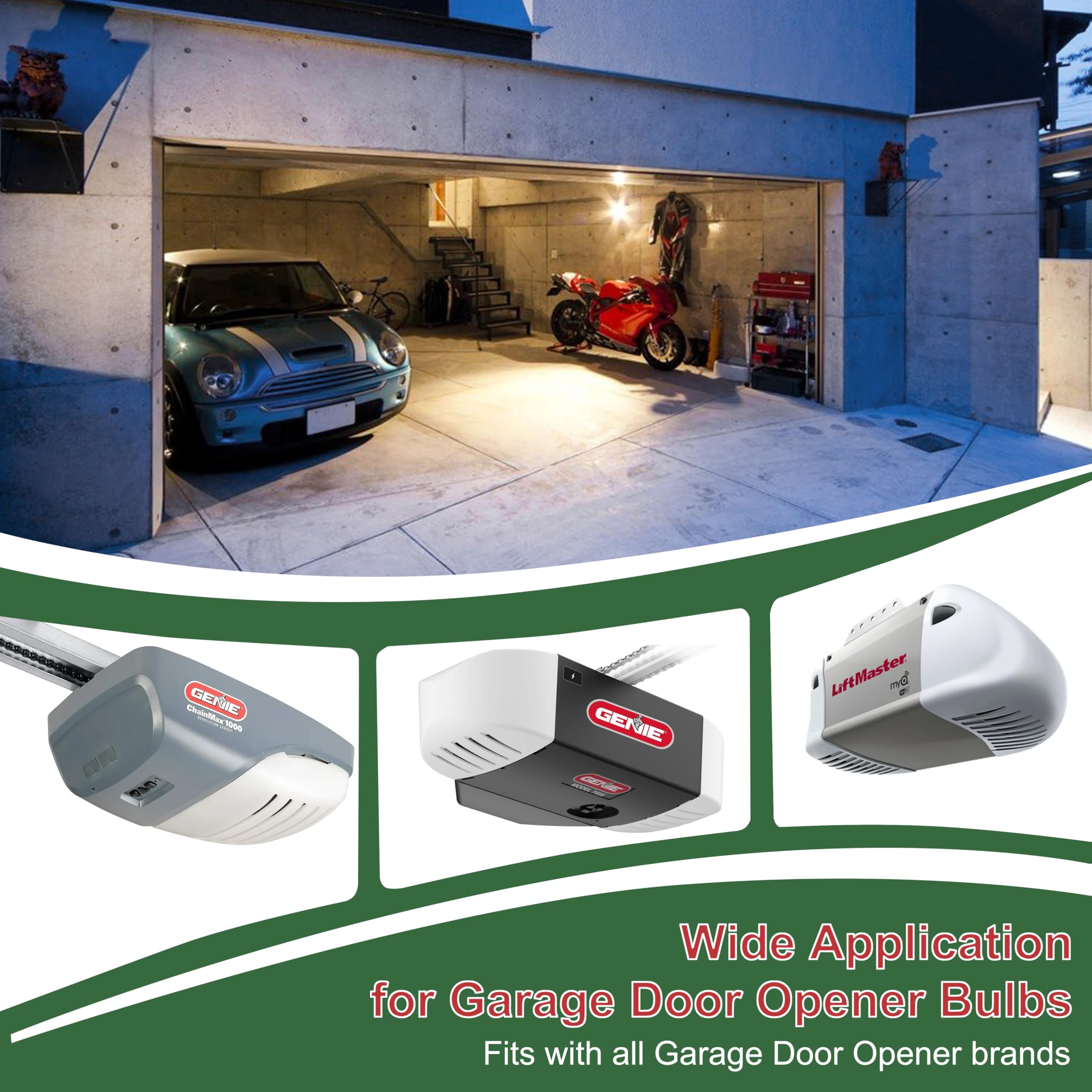 LikeLion 2 Pack LED Garage Door Opener Bulbs, 4000K White, Compatible with Genie, Chamberlain, Craftsman, LiftMaster