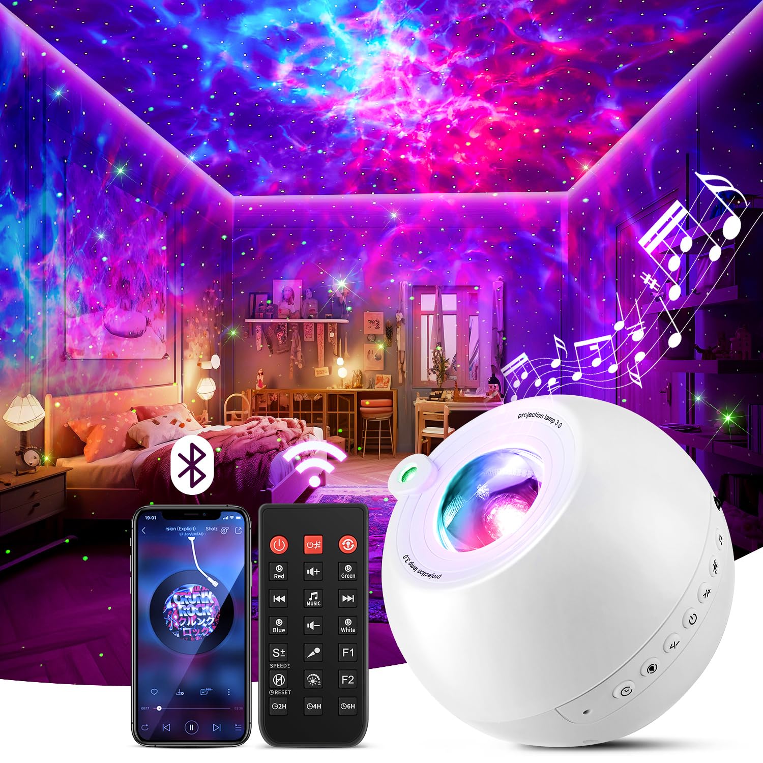 Star Projector, 15 Colors Galaxy Projector for Bedroom, 15 White Noise Star Projector Galaxy Light Projector for Bedroom, Blueto